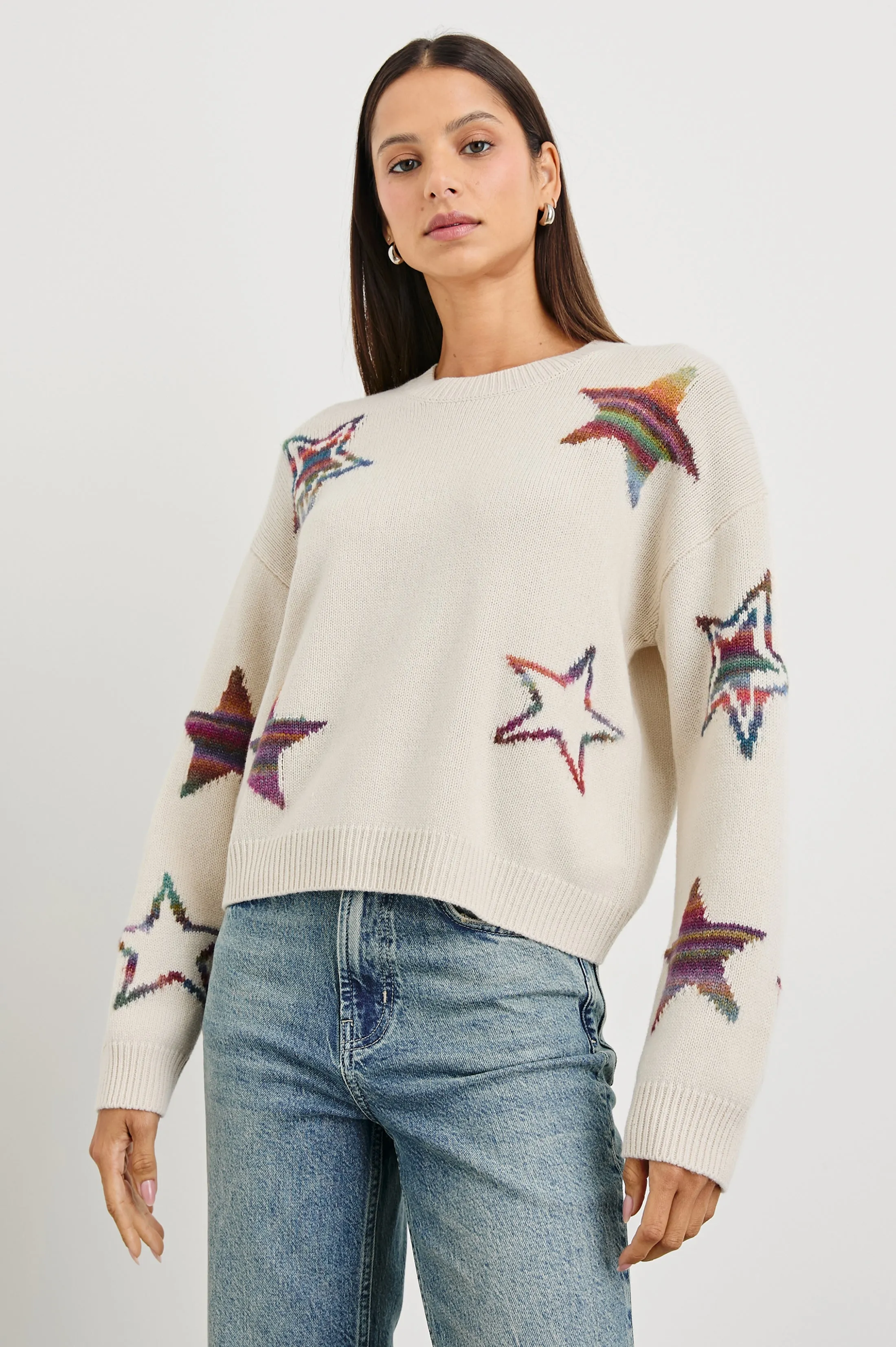 PERCI SWEATER - IVORY RAINBOW MULTI STARS sold by Rails