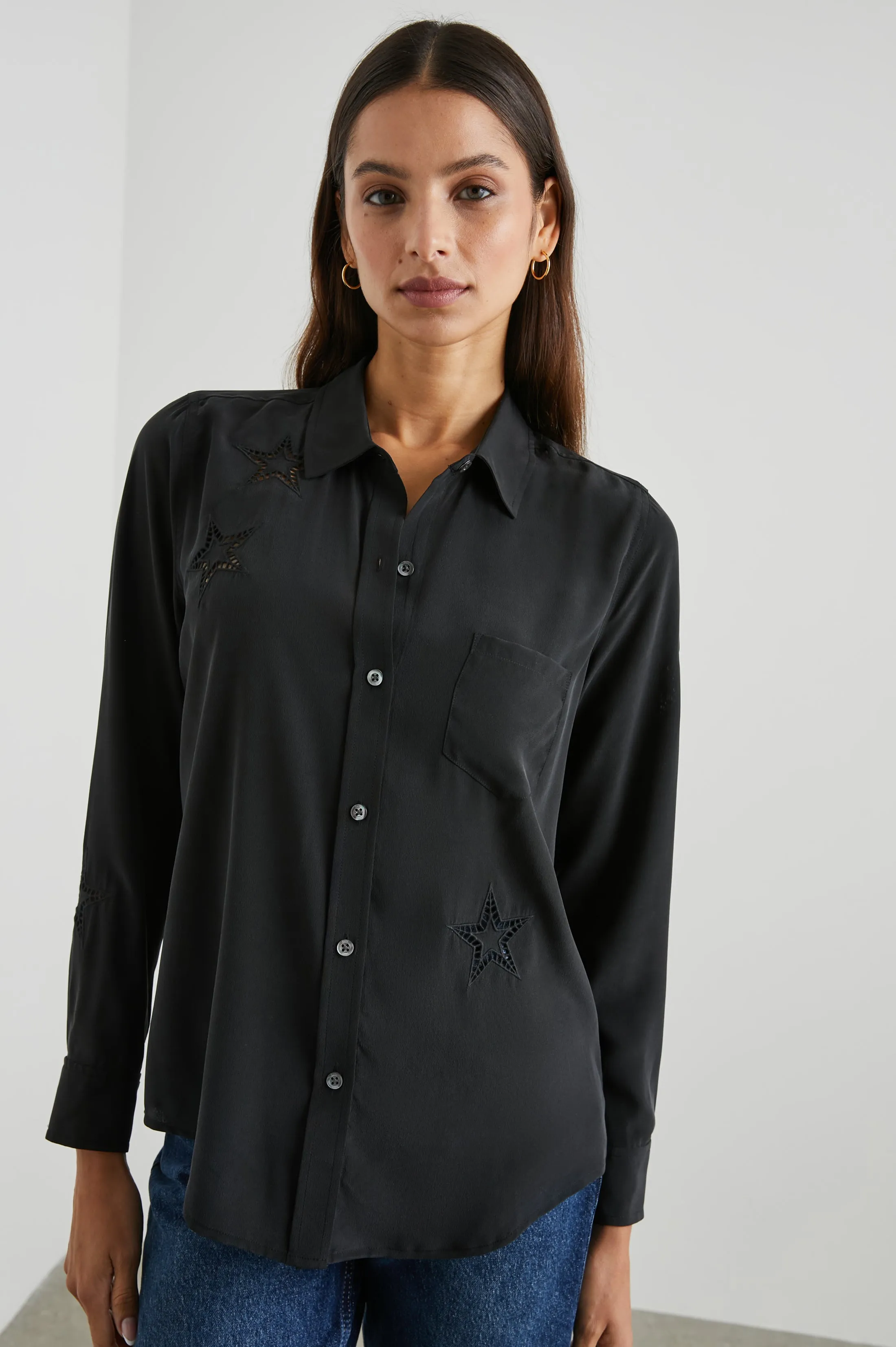 KATE SHIRT - BLACK EYELET STARS sold by Rails
