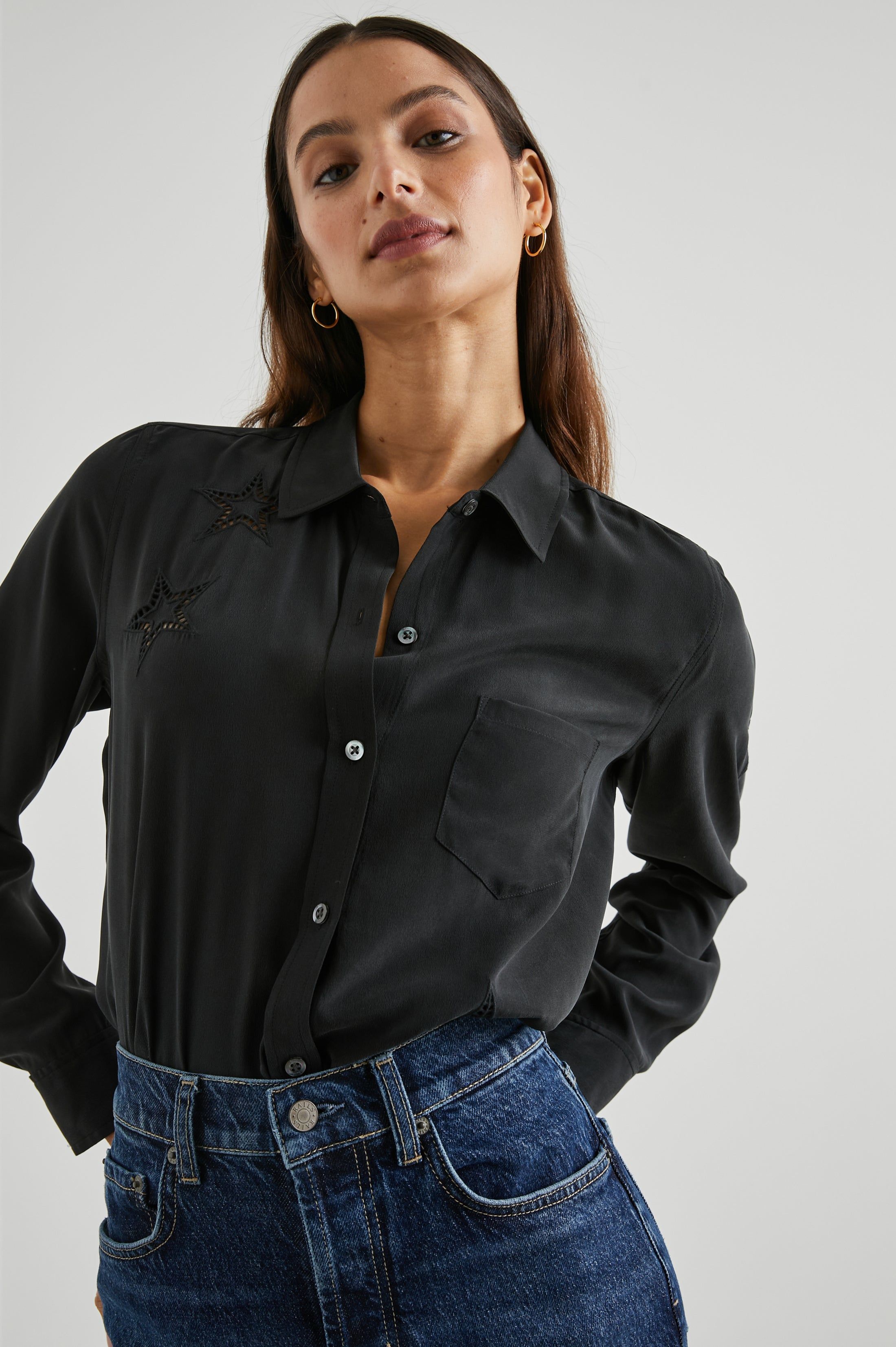 KATE SHIRT - BLACK EYELET STARS sold by Rails product image thumbnail 4