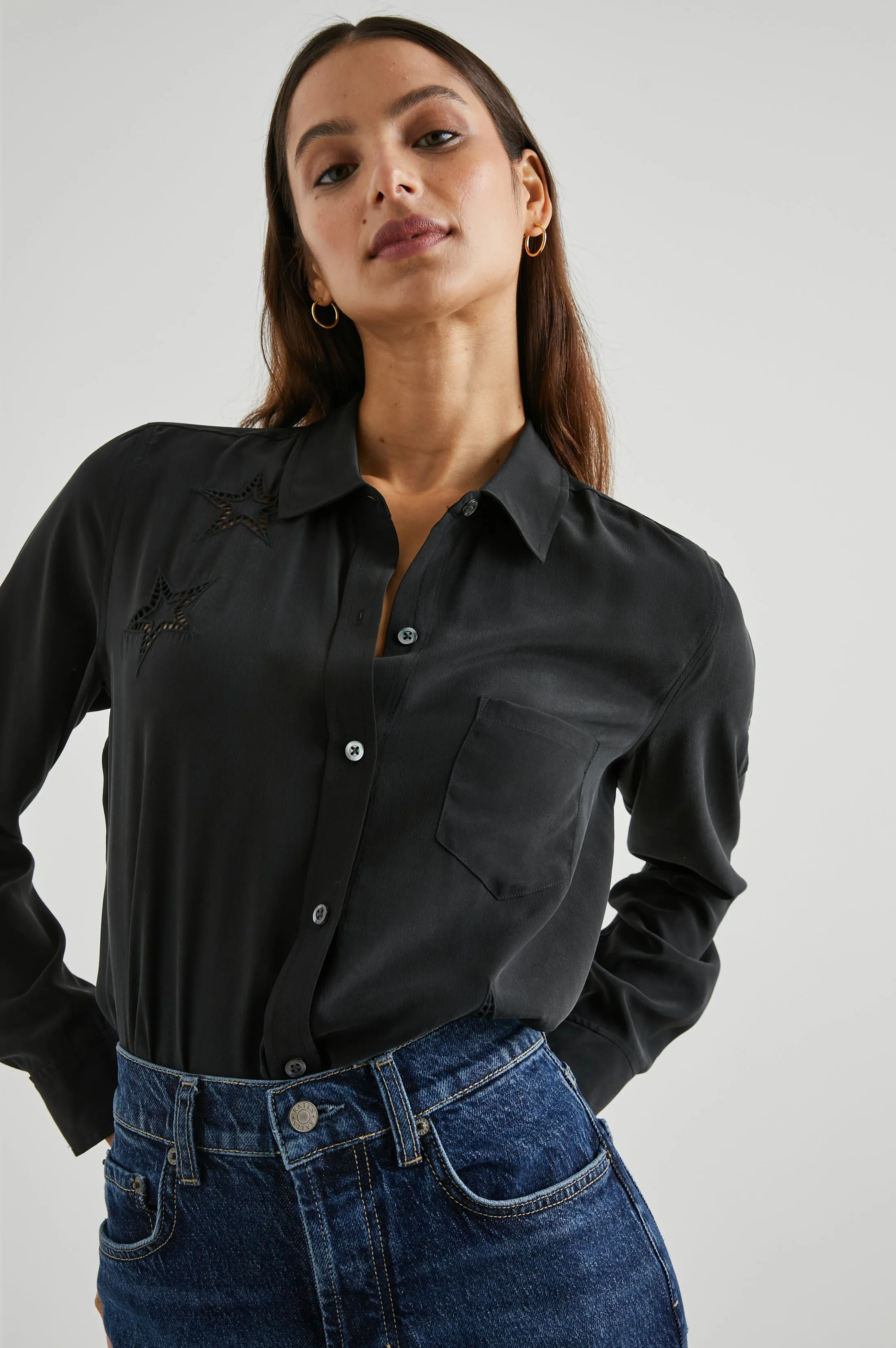 KATE SHIRT - BLACK EYELET STARS sold by Rails product image thumbnail 4