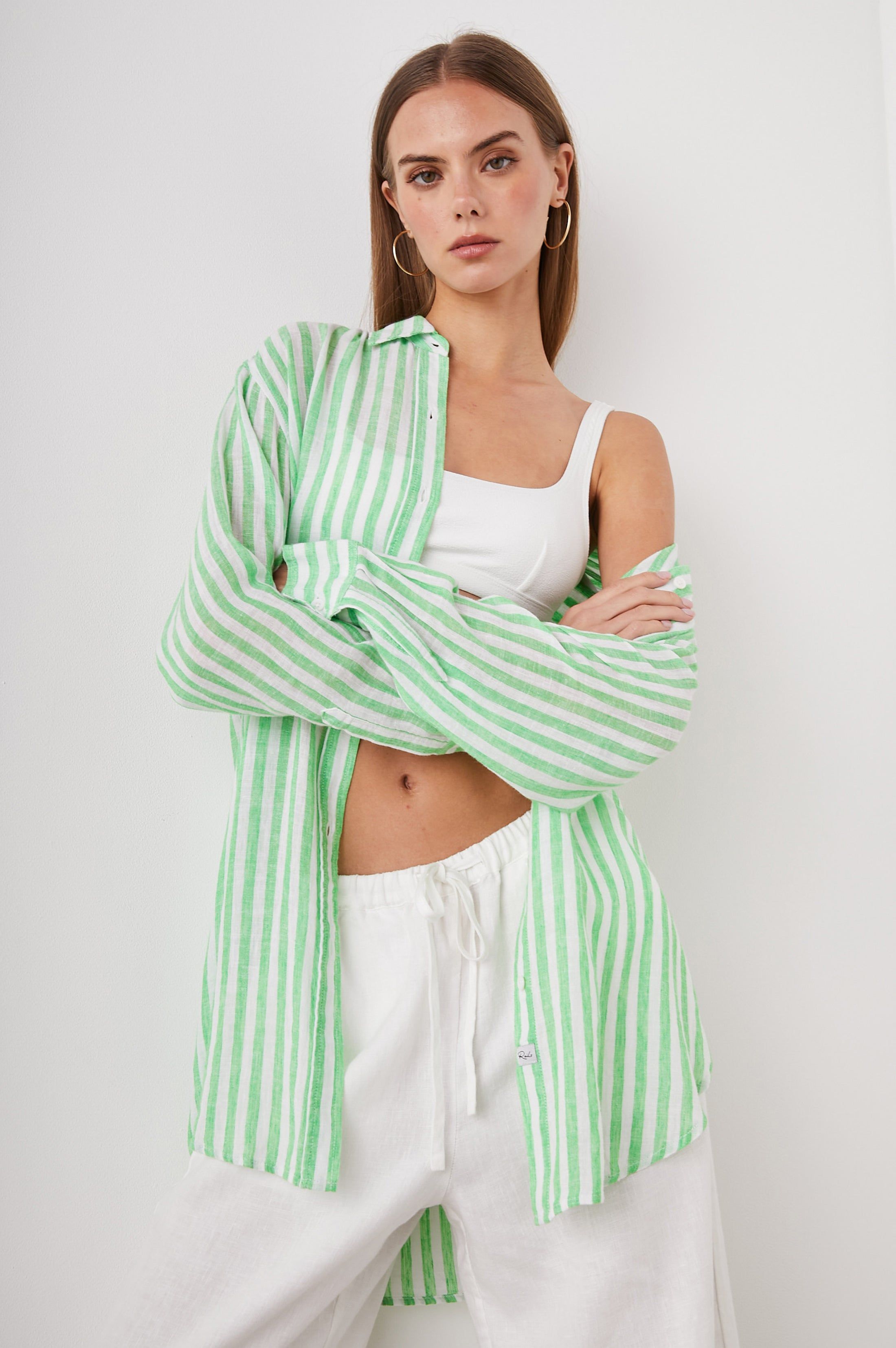 JAYLIN SHIRT - CAYMAN GREEN STRIPE sold by Rails