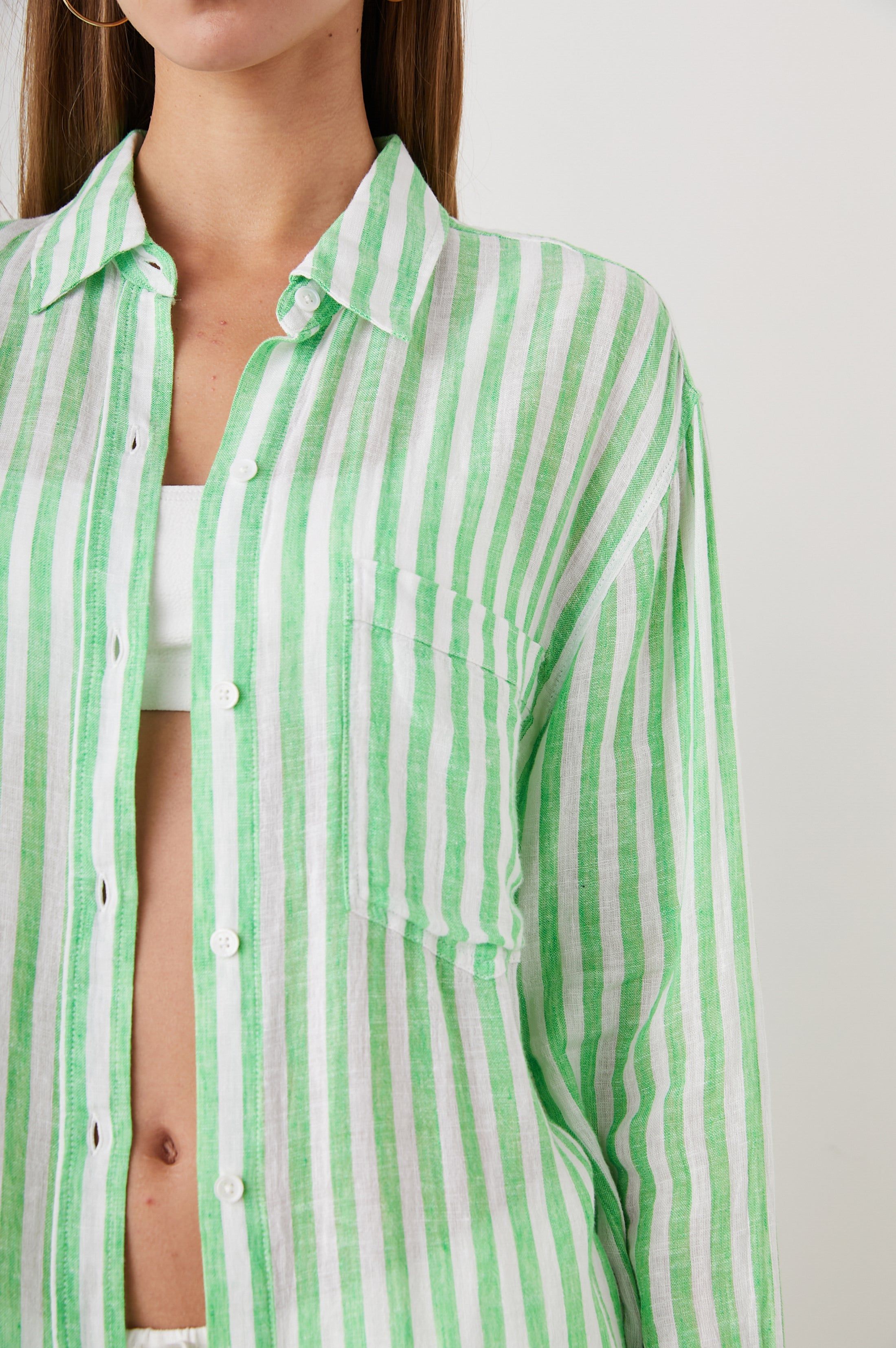 JAYLIN SHIRT - CAYMAN GREEN STRIPE sold by Rails product image thumbnail 3