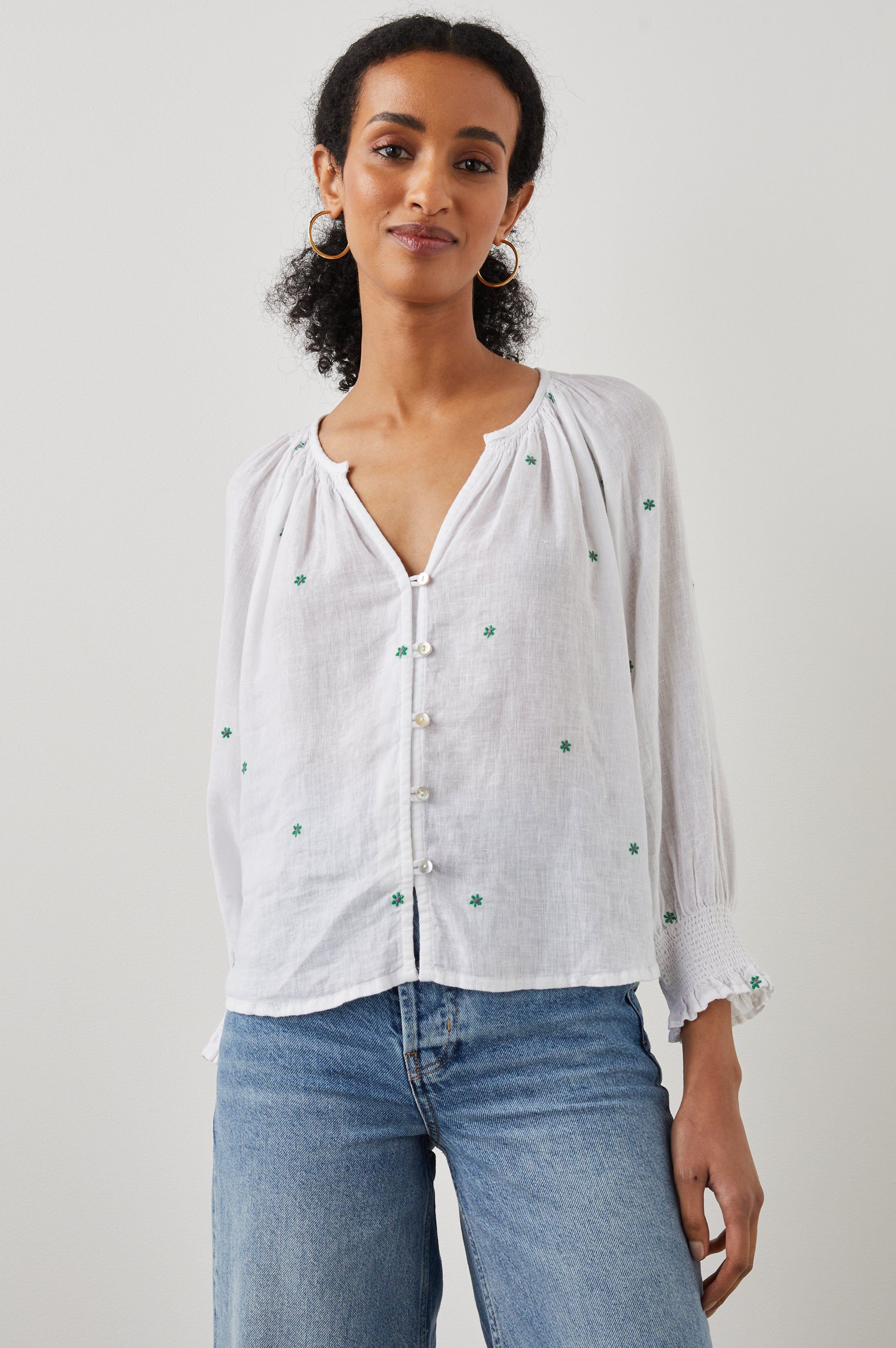 MARIAH TOP - GREEN DAISY EMBROIDERY sold by Rails