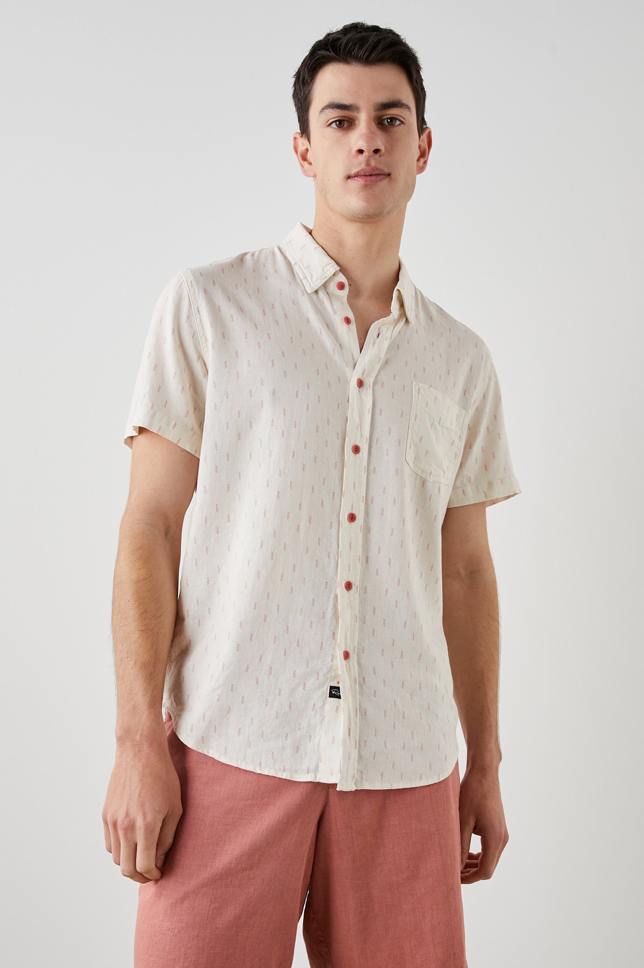 CARSON SHIRT - LOUIS LEAF WHITE RED sold by Rails