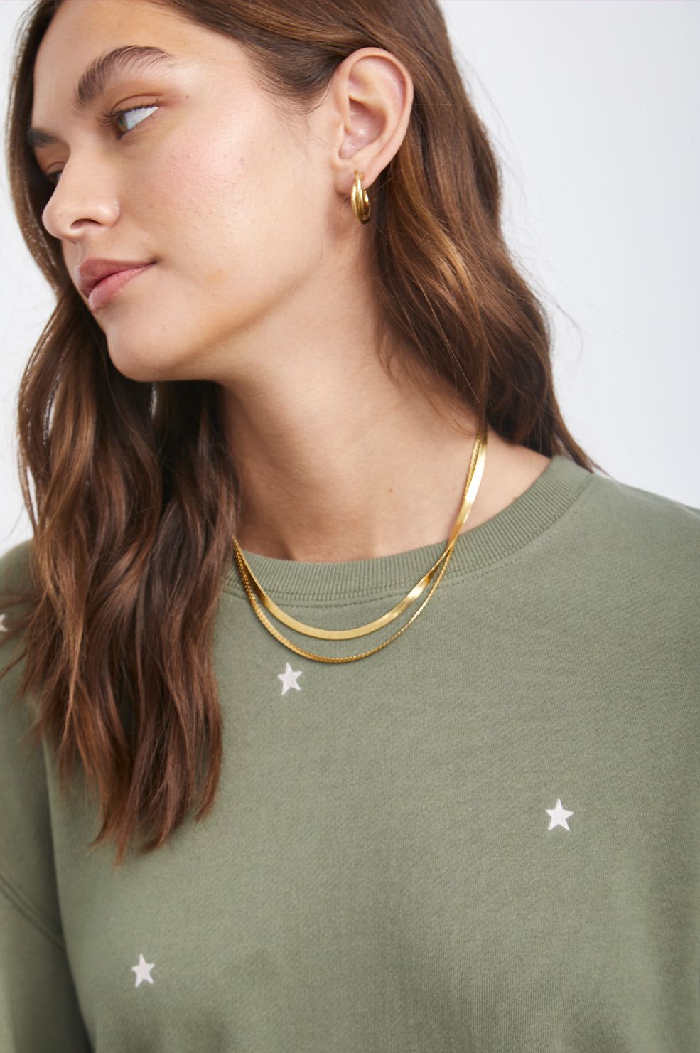 RAMONA SWEATSHIRT - OLIVE EMBROIDERED IVORY STARS sold by Rails product image thumbnail 2