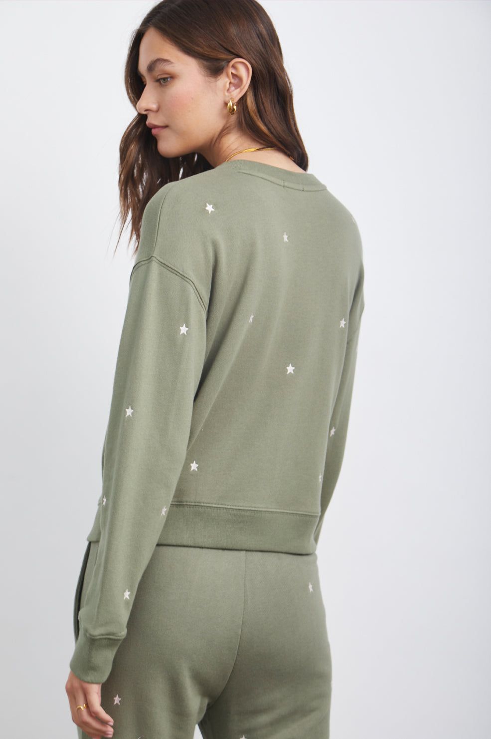 RAMONA SWEATSHIRT - OLIVE EMBROIDERED IVORY STARS sold by Rails product image thumbnail 5
