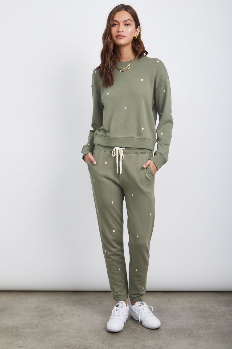 RAMONA SWEATSHIRT - OLIVE EMBROIDERED IVORY STARS sold by Rails product image thumbnail 3