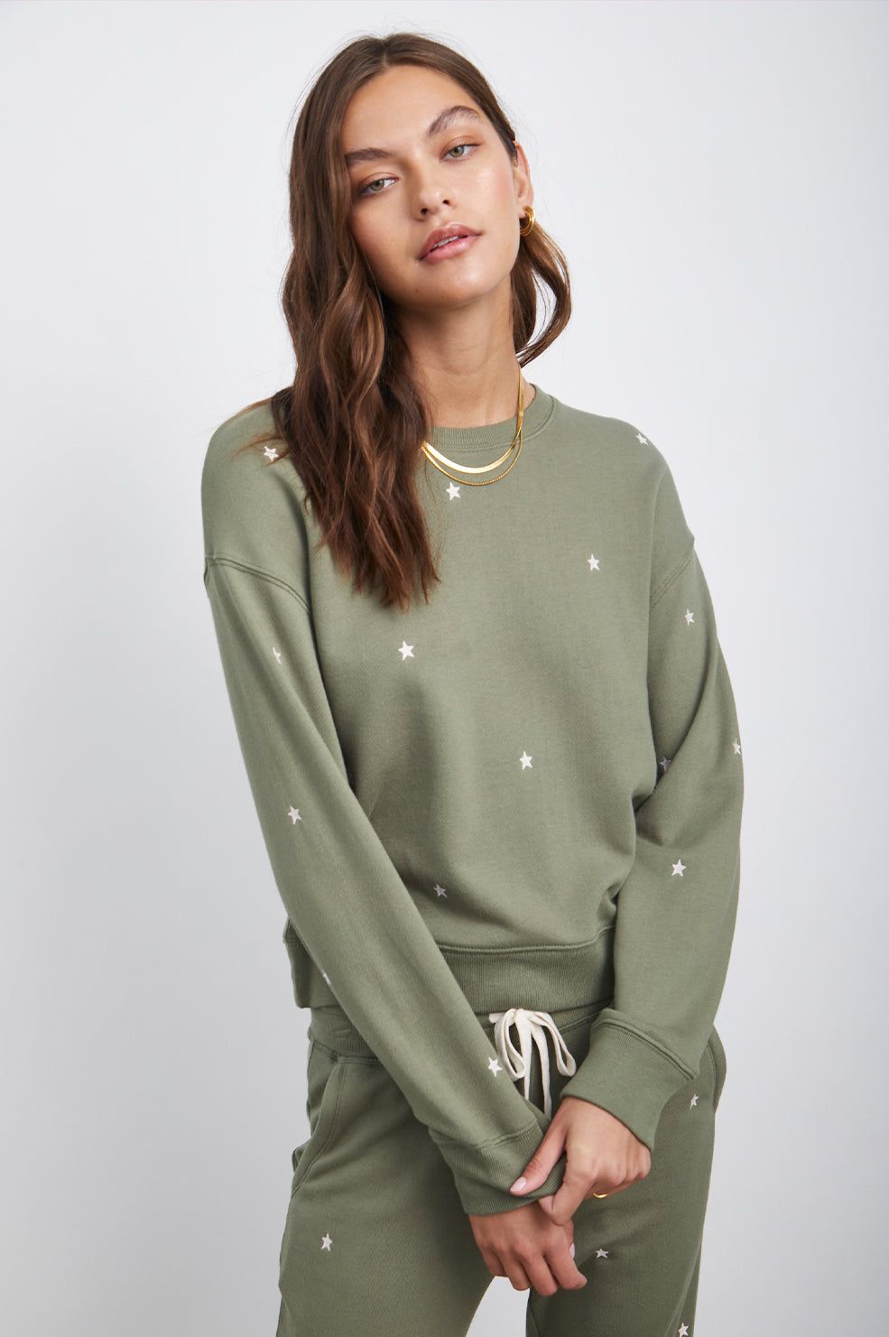 RAMONA SWEATSHIRT - OLIVE EMBROIDERED IVORY STARS sold by Rails product image thumbnail 4