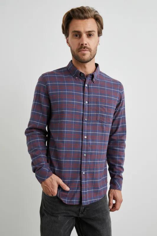 REID SHIRT - DEEP BLUE CRIMSON MELANGE sold by Rails
