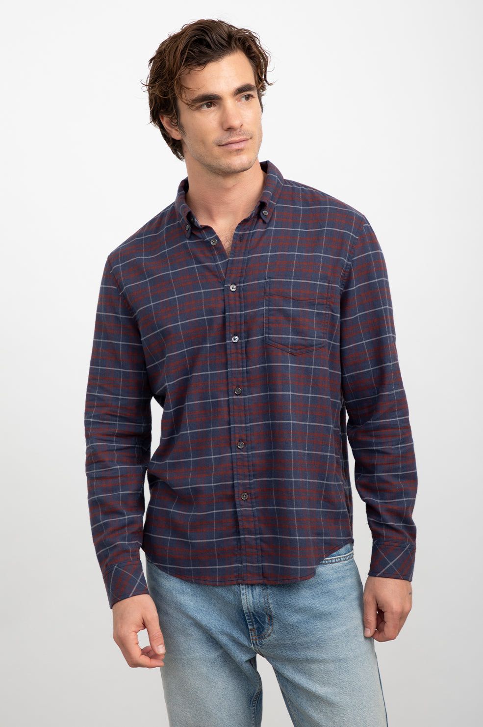 REID SHIRT - DEEP BLUE CRIMSON MELANGE sold by Rails