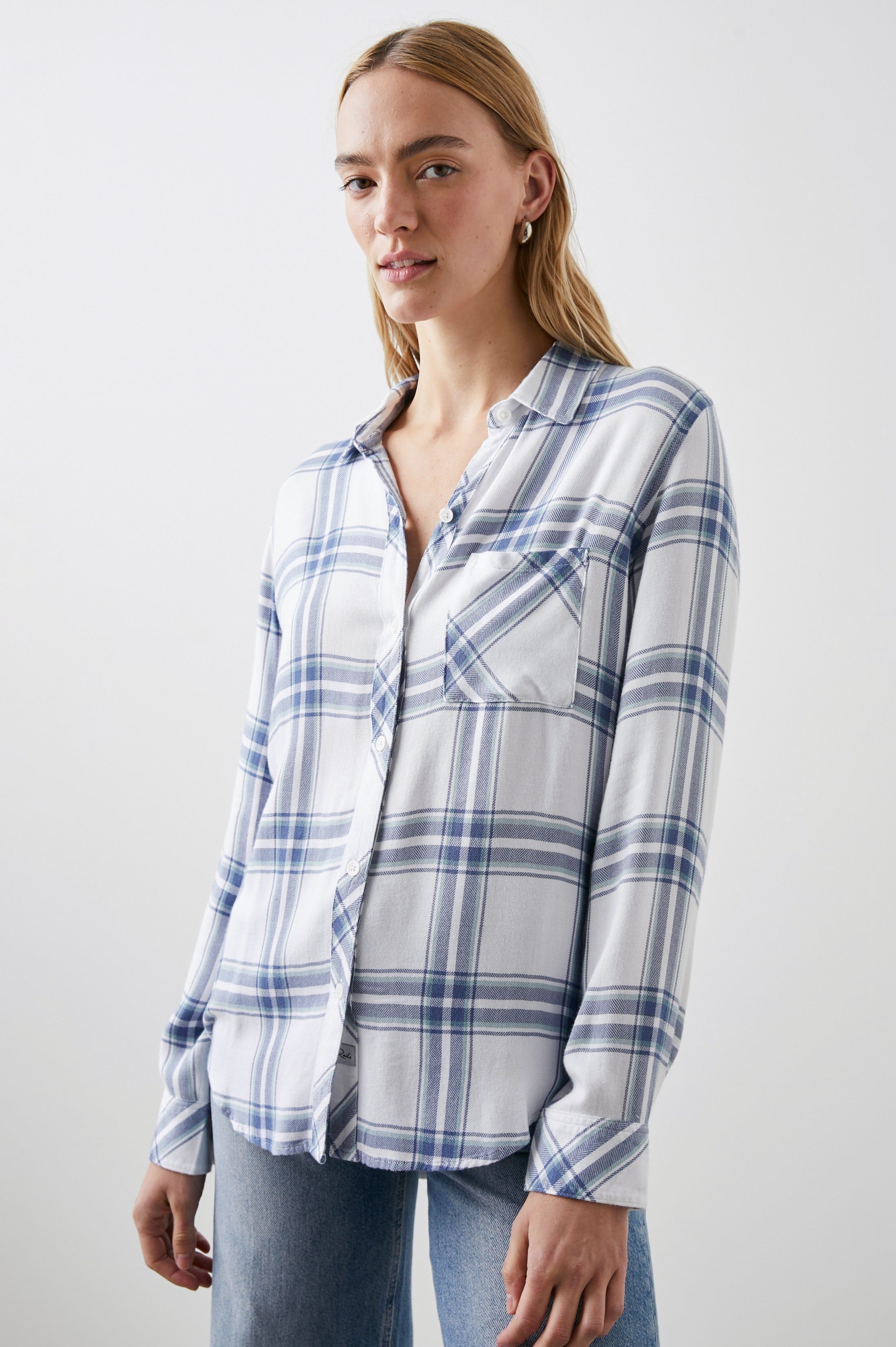 HUNTER SHIRT - WHITE PACIFIC TEAL sold by Rails product image thumbnail 4