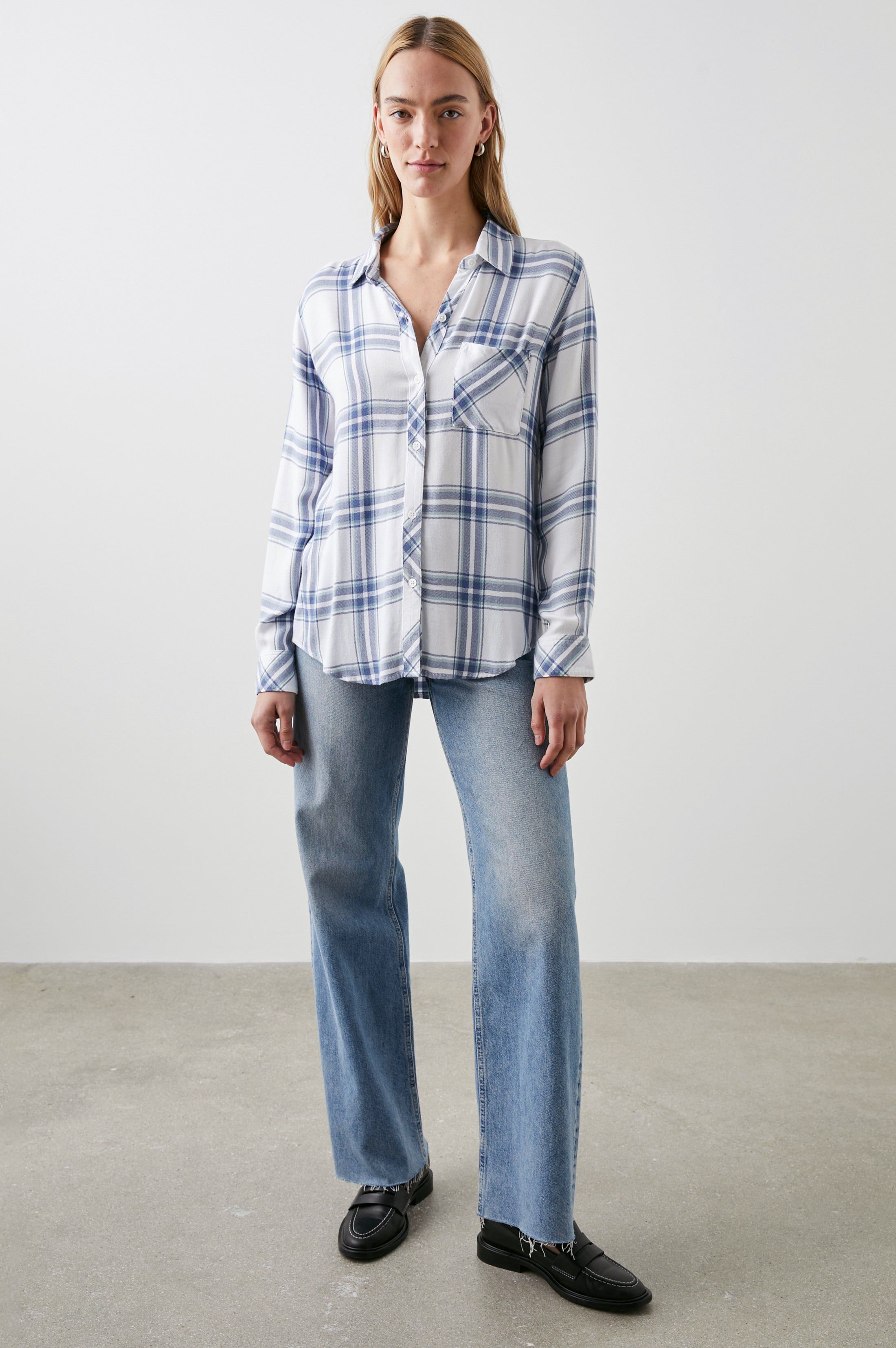 HUNTER SHIRT - WHITE PACIFIC TEAL sold by Rails product image thumbnail 3