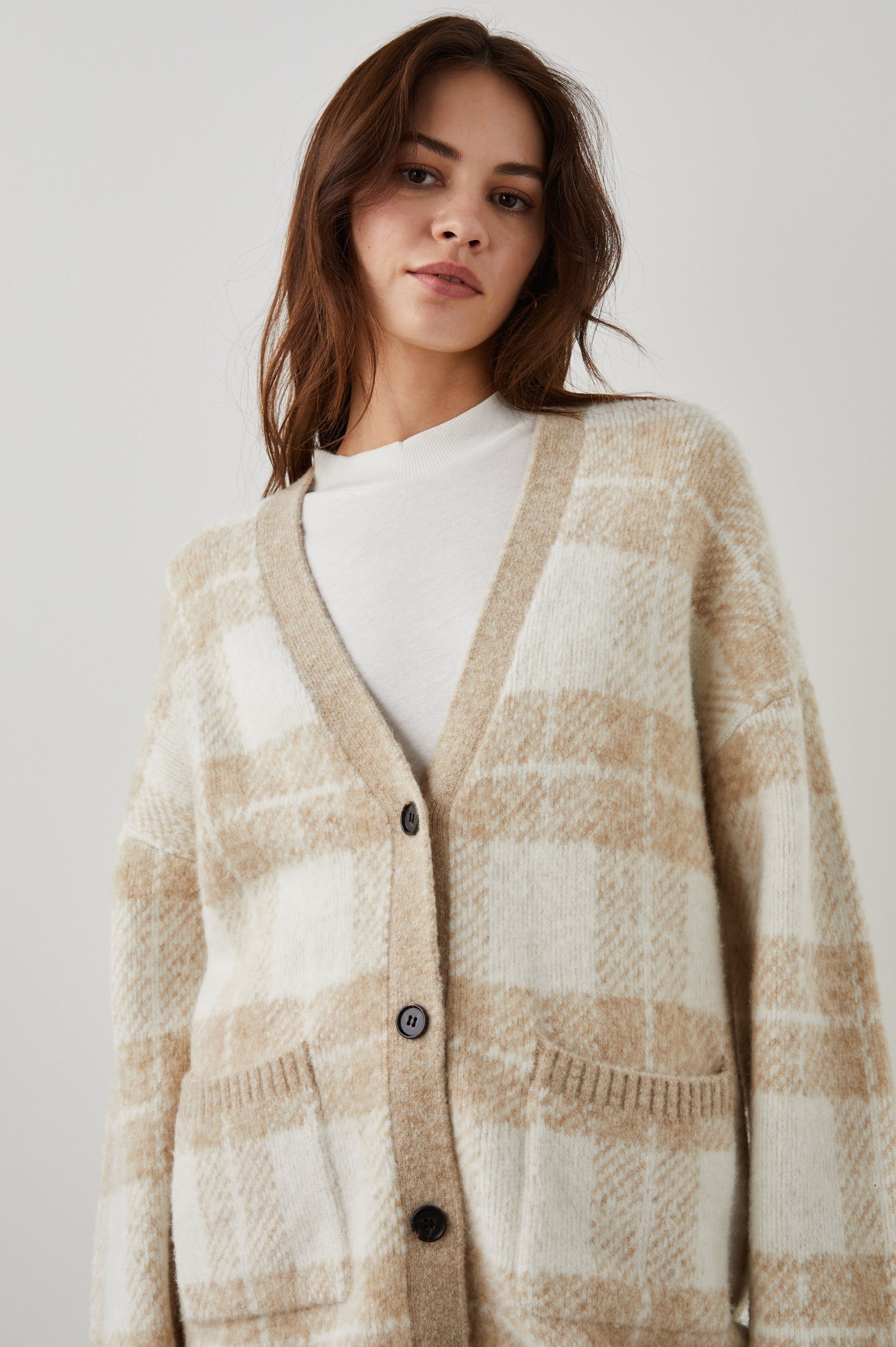 RUNI CARDIGAN - IVORY SAND PLAID sold by Rails product image thumbnail 3