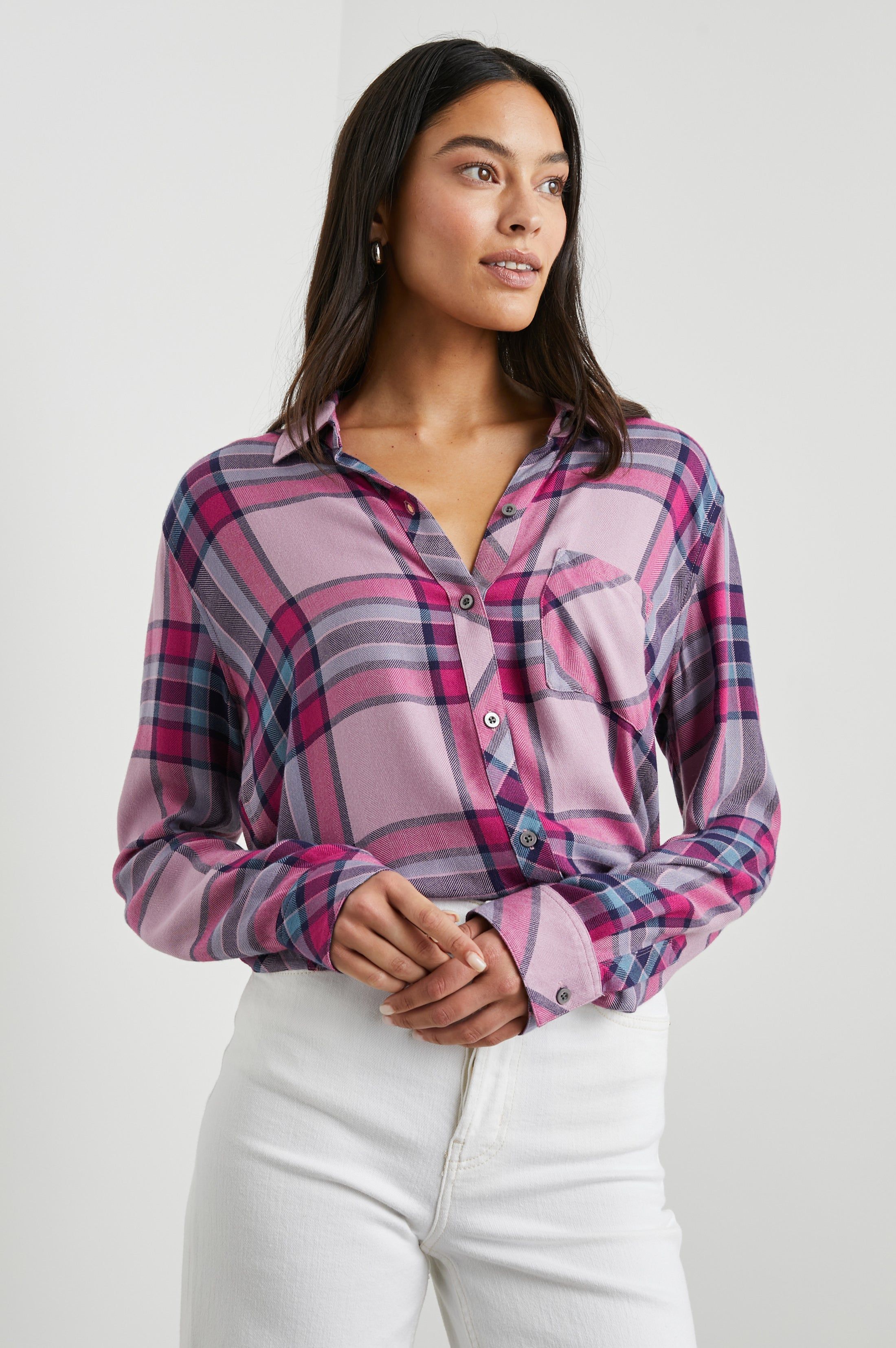 HUNTER SHIRT - NAVY SEA MAGENTA sold by Rails product image thumbnail 4
