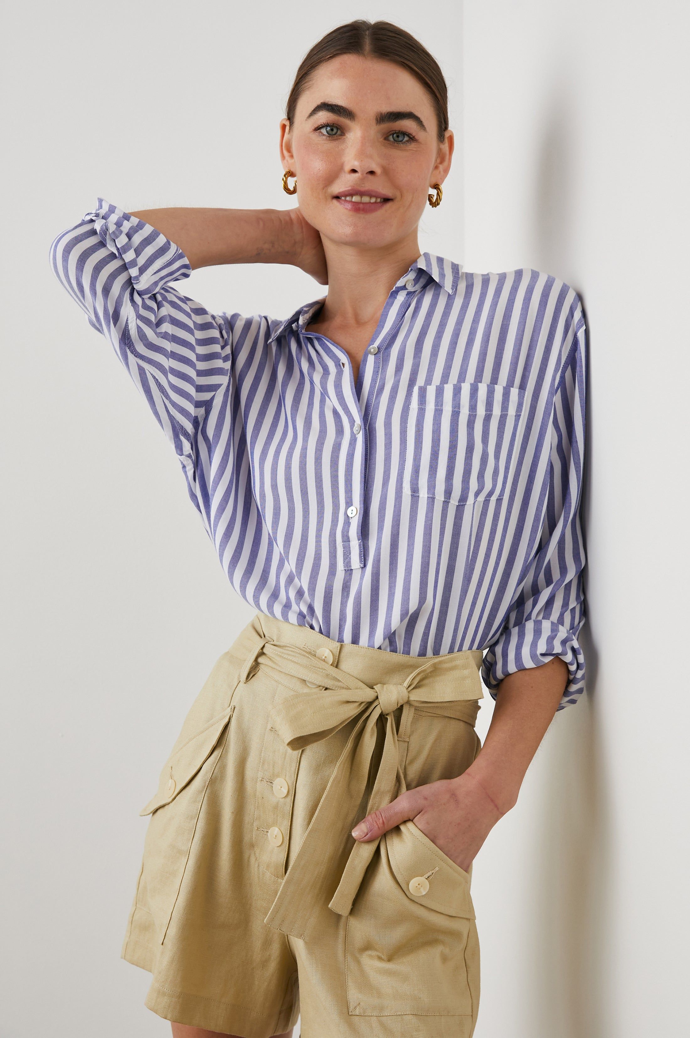 ELLE SHIRT - BLUE WHITE STRIPE sold by Rails product image thumbnail 4