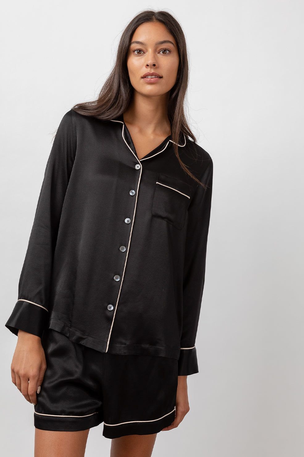 CLARISE PAJAMA SET - SATIN ONYX CHAMPAGNE sold by Rails product image thumbnail 3