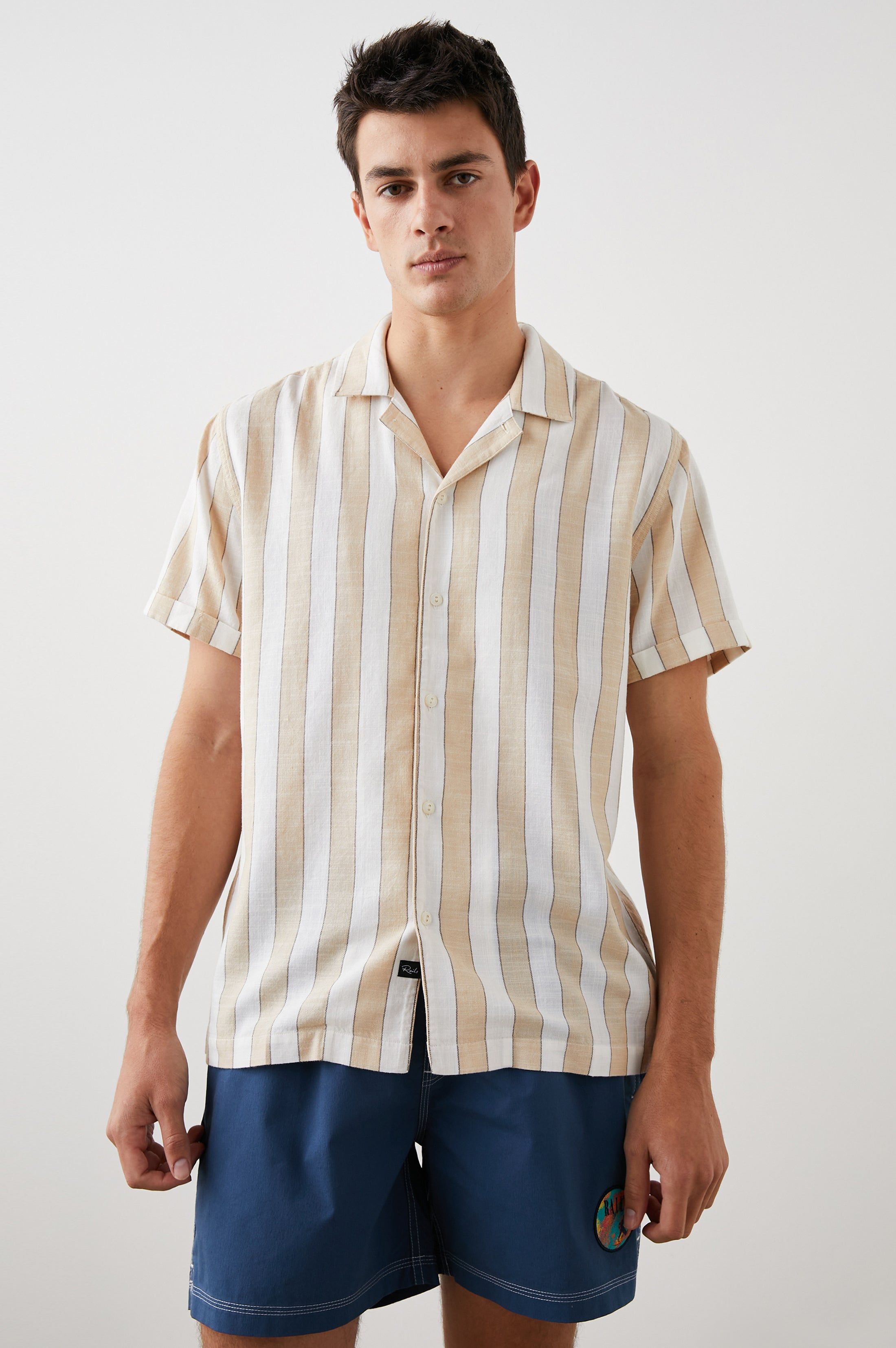 AMALFI SHIRT - CHICKPEA IVORY STRIPE sold by Rails
