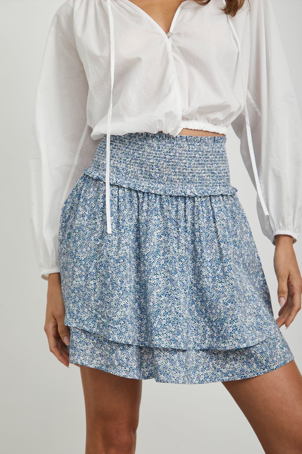 ADDISON SKIRT - BLUE MINI GARDEN sold by Rails