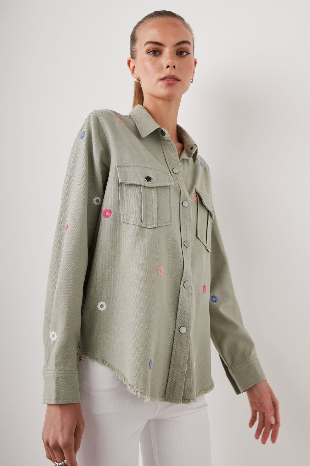 LOREN SHIRT JACKET - OLIVE EMBROIDERED DAISIES sold by Rails product image thumbnail 3