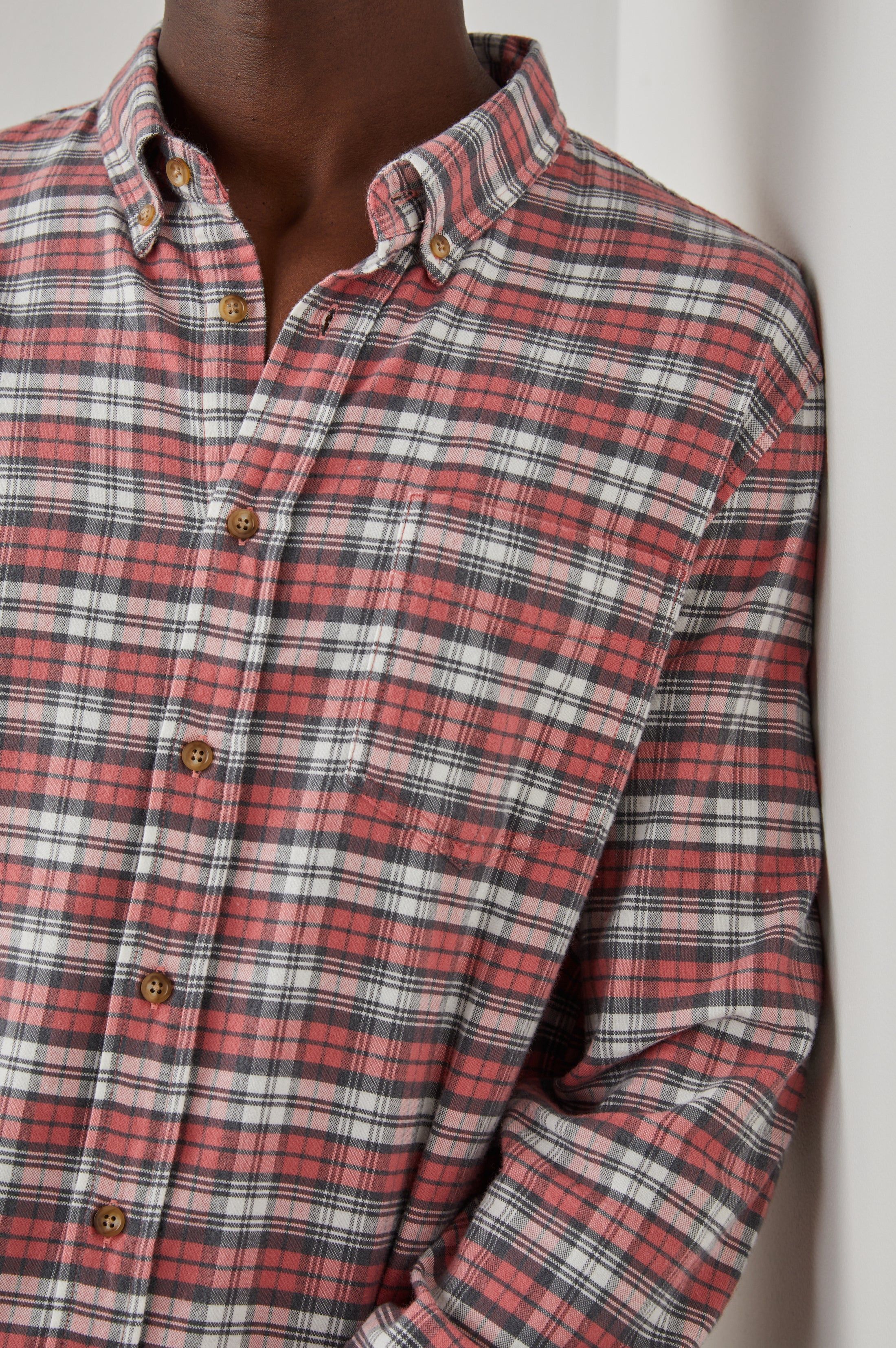 REID SHIRT - SCARLET CHARCOAL WHITE sold by Rails