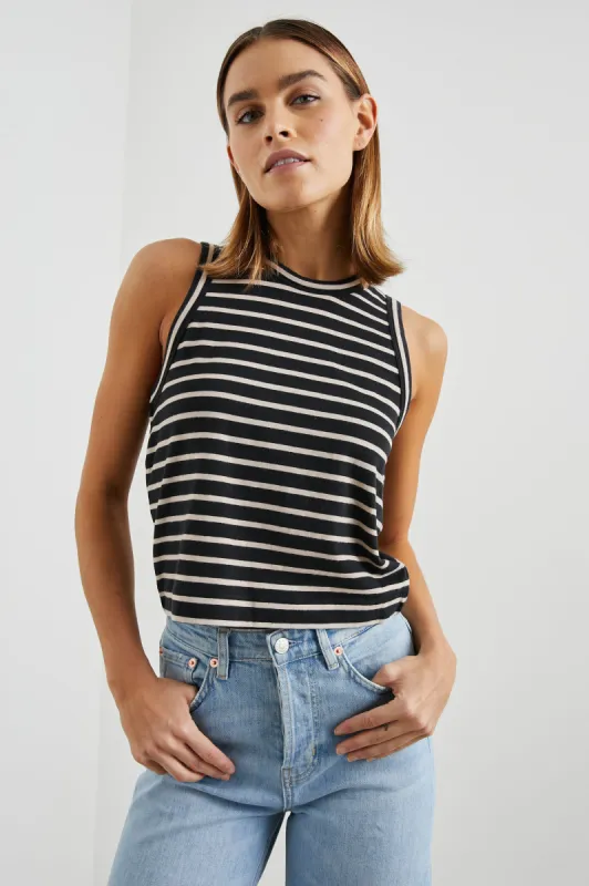 THE BOXY TANK - BLACK IVORY STRIPE sold by Rails