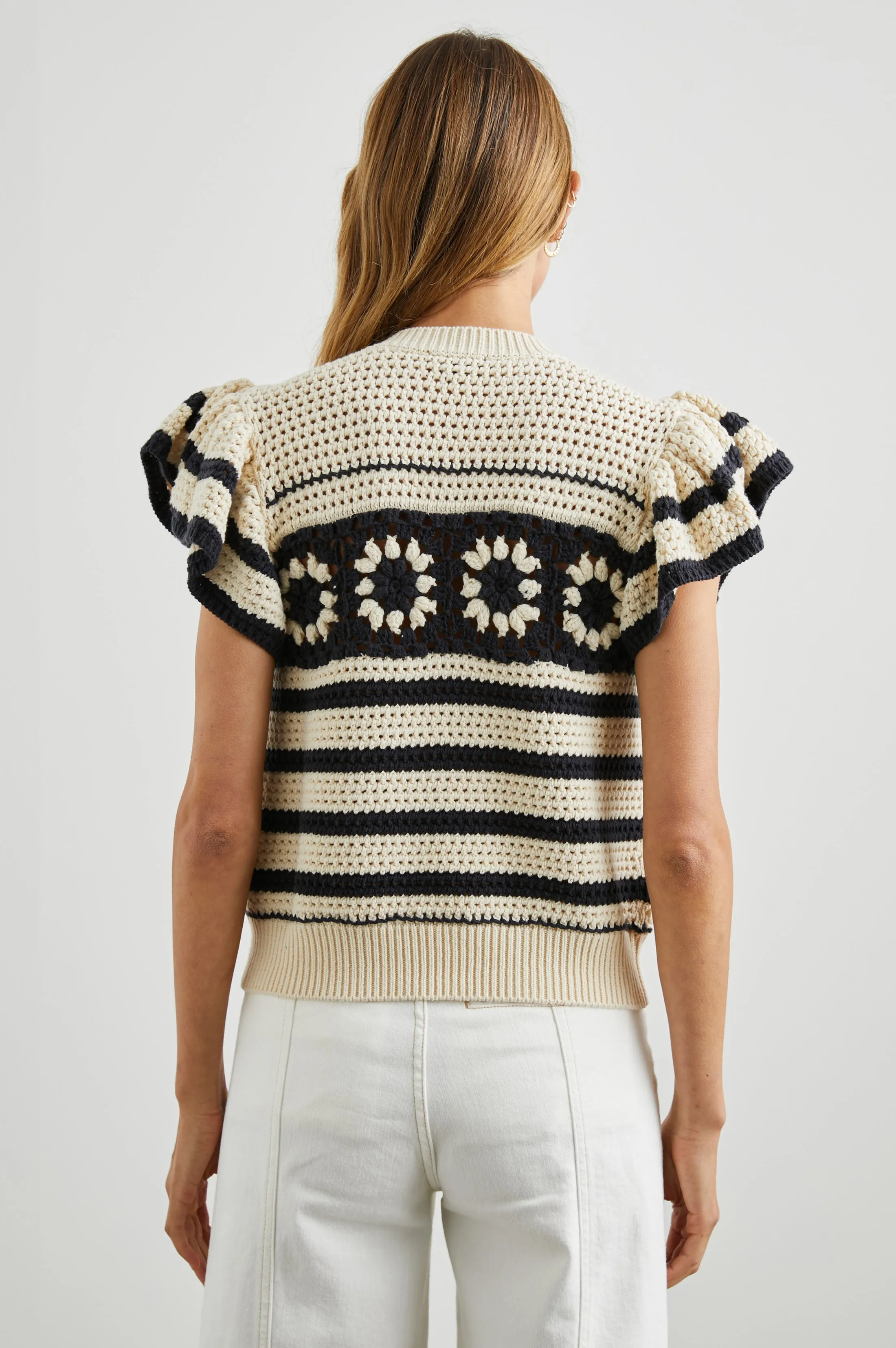 PENELOPE TOP - OAT NAVY CROCHET STRIPE sold by Rails product image thumbnail 5