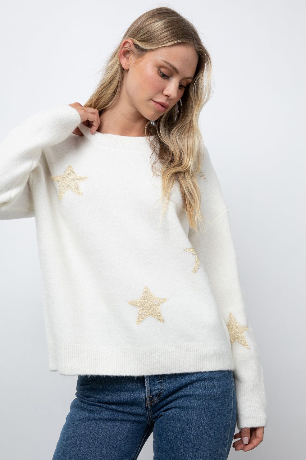 KANA SWEATER - WHITE GOLD STARS sold by Rails