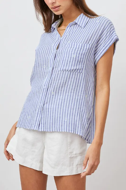 WHITNEY SHIRT - BLUE STRIPE DAISY EMBROIDERY sold by Rails