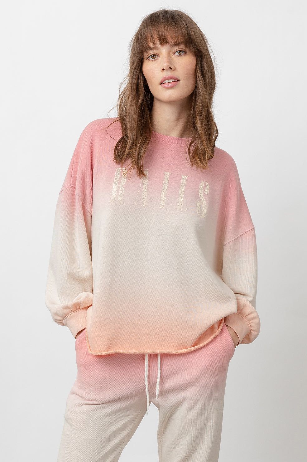 SIGNATURE SWEATSHIRT & KINGSTON SET - PINK PEACH DIP DYE sold by Rails product image thumbnail 2