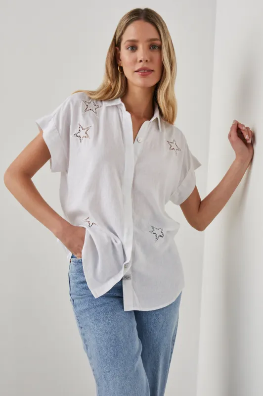 JAMIE SHIRT - WHITE EYELET STARS sold by Rails