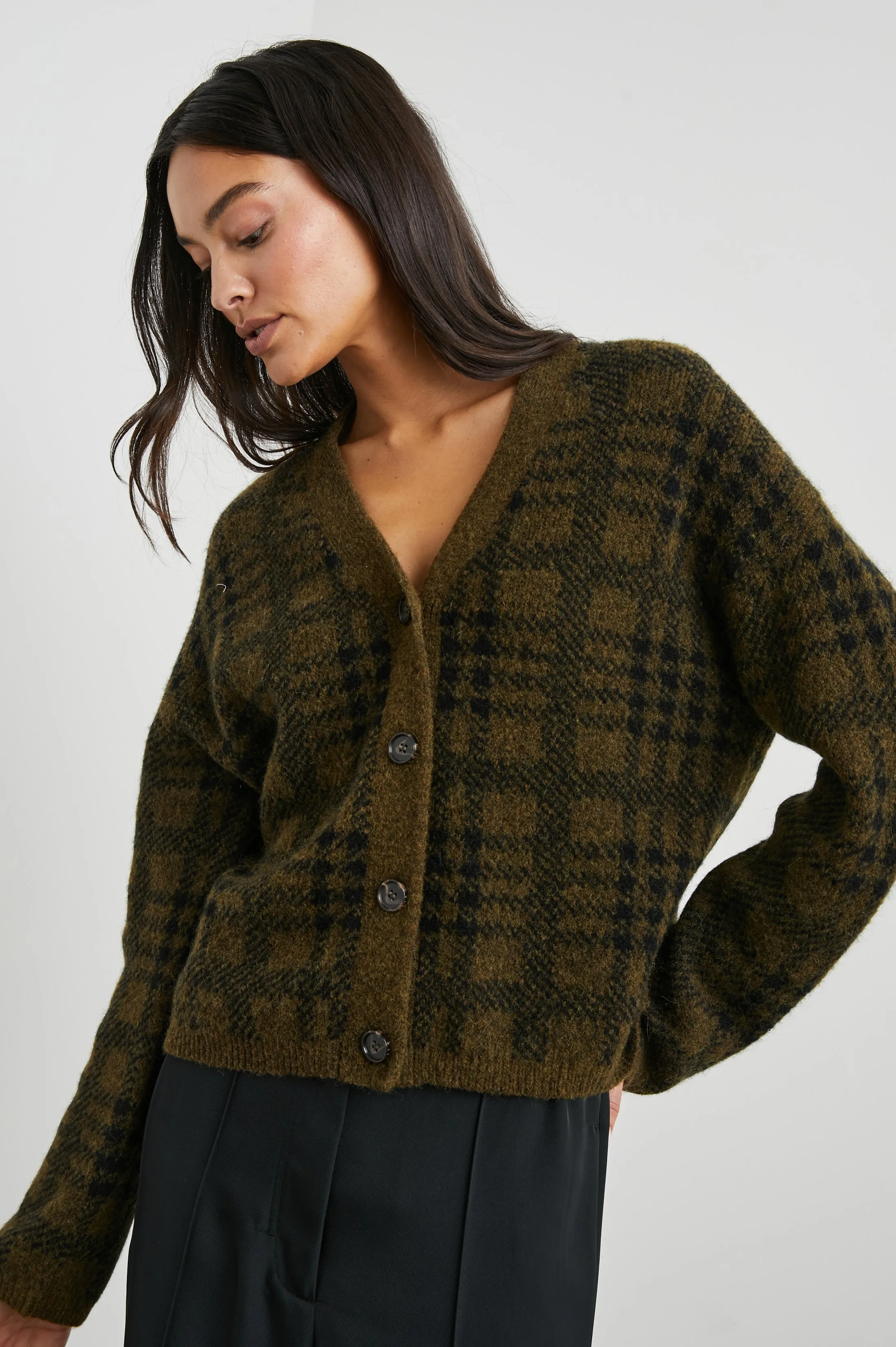 REESE CARDIGAN - OLIVE PLAID sold by Rails product image thumbnail 4