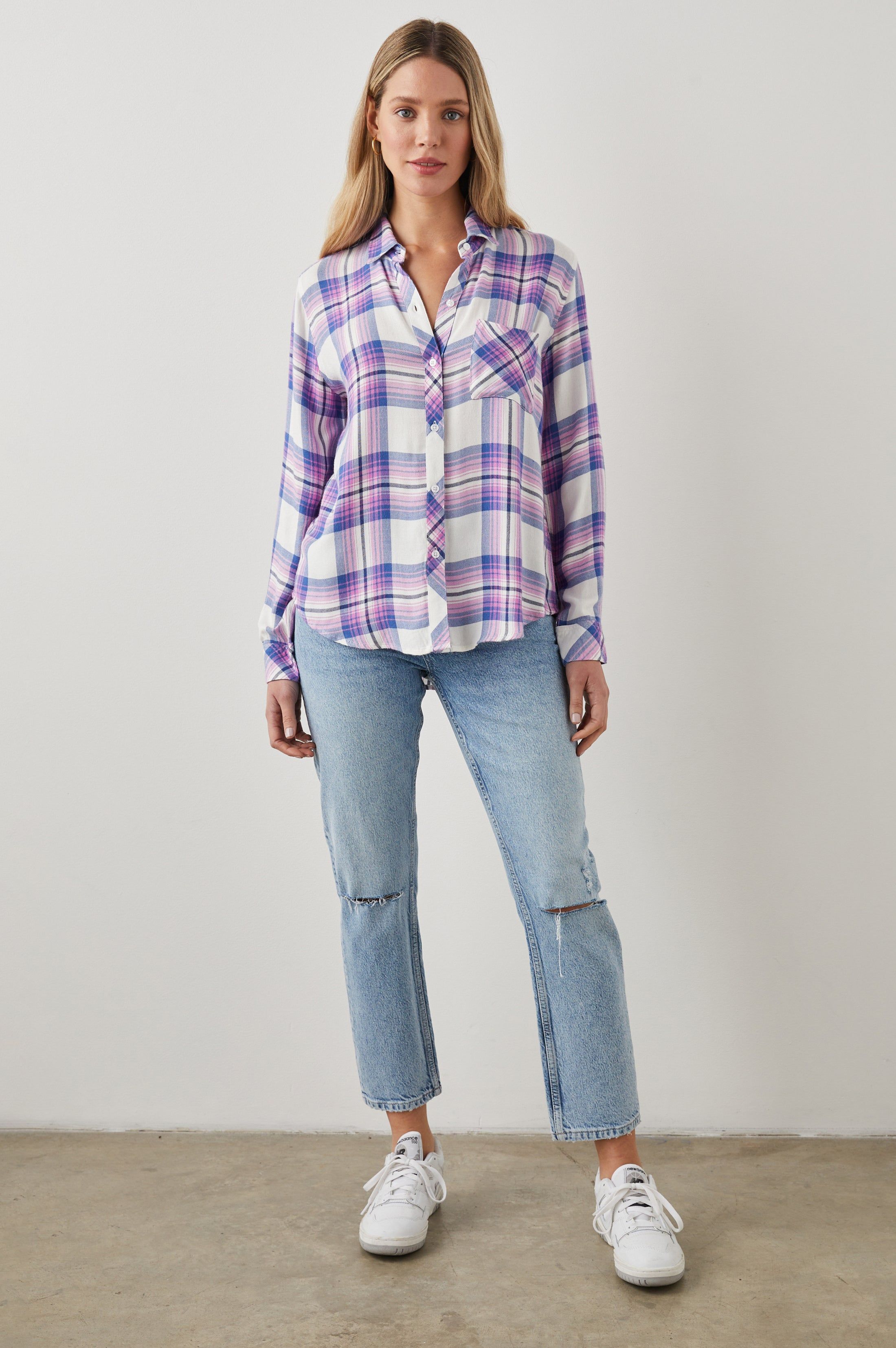 HUNTER SHIRT - WHITE DENIM BERRY sold by Rails product image thumbnail 4