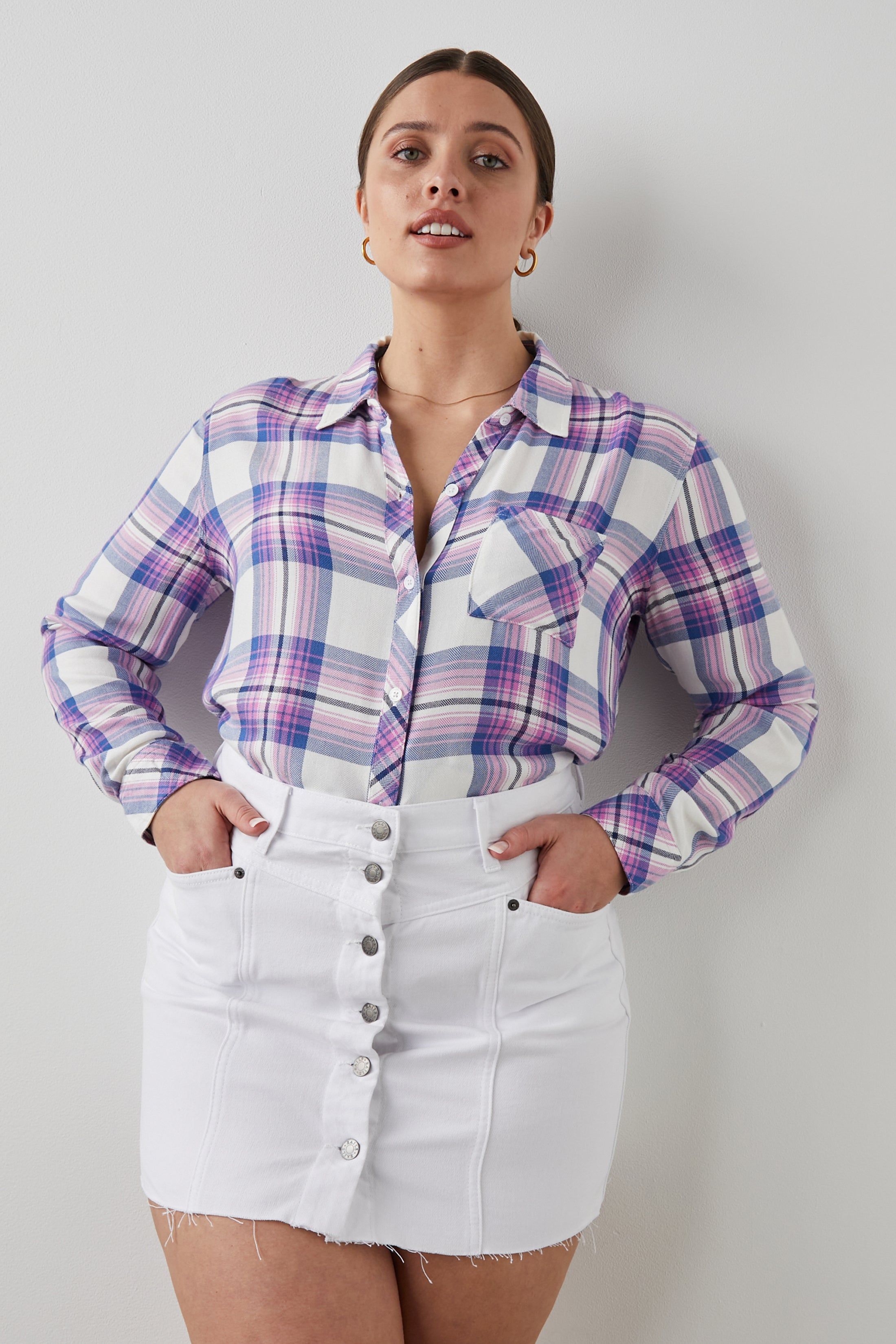 HUNTER SHIRT - WHITE DENIM BERRY sold by Rails product image thumbnail 7