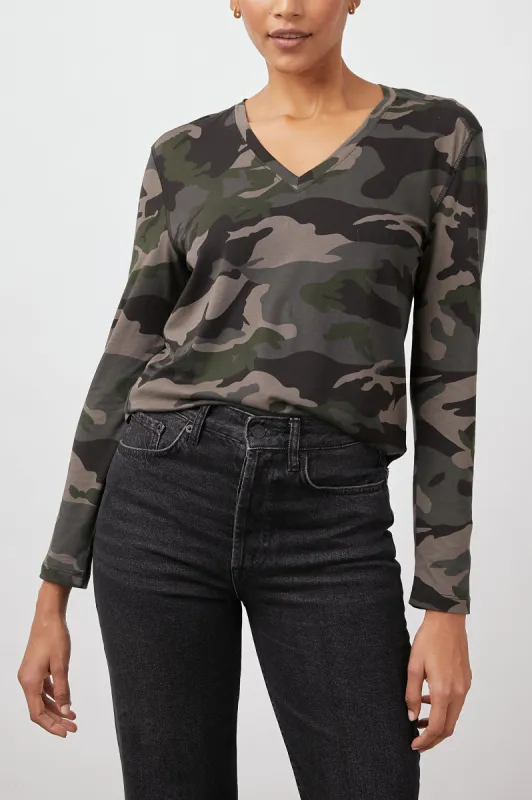 THE SAMI LONG SLEEVE V T-SHIRT - FOREST CAMO sold by Rails