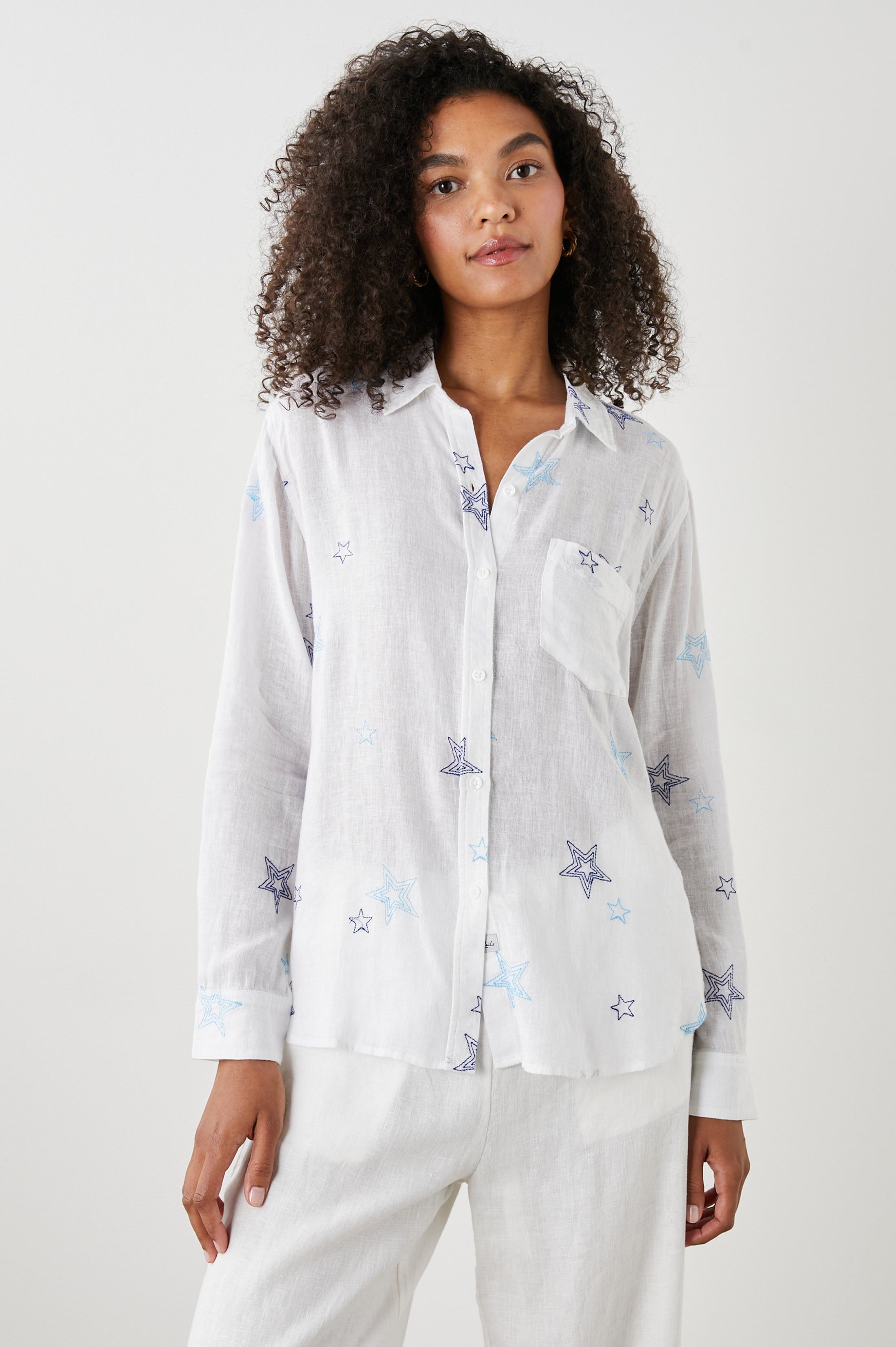 CHARLI SHIRT - NAVY STITCHED STARS sold by Rails