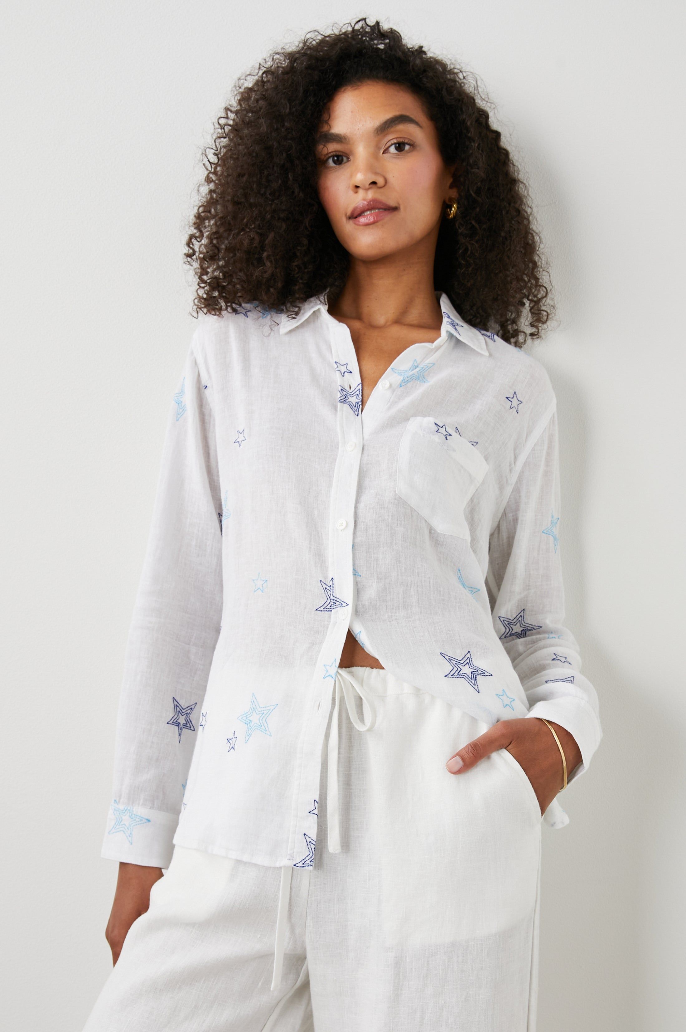 CHARLI SHIRT - NAVY STITCHED STARS sold by Rails product image thumbnail 4