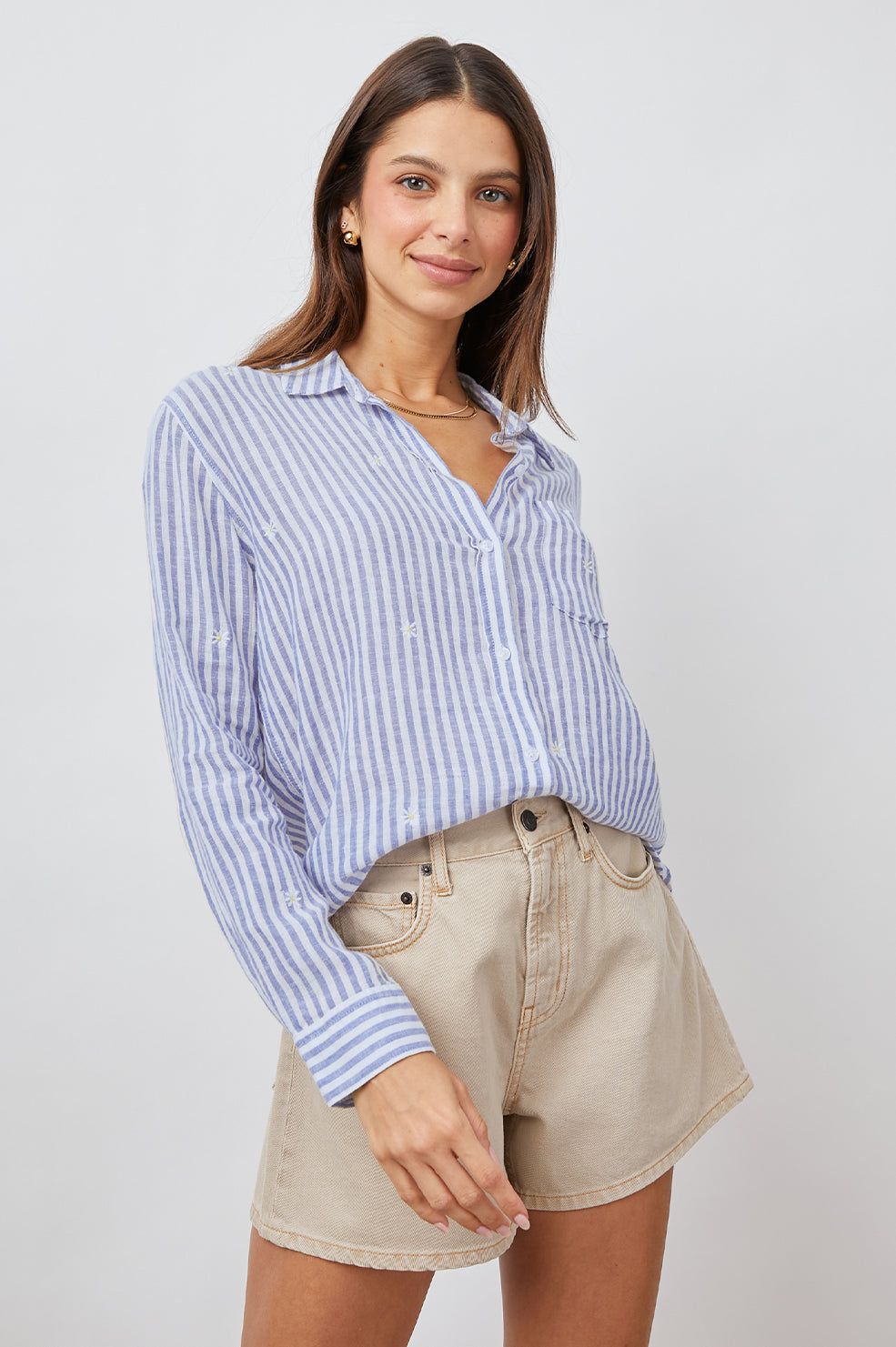 CHARLI SHIRT - BLUE STRIPE DAISY EMBROIDERY sold by Rails product image thumbnail 2