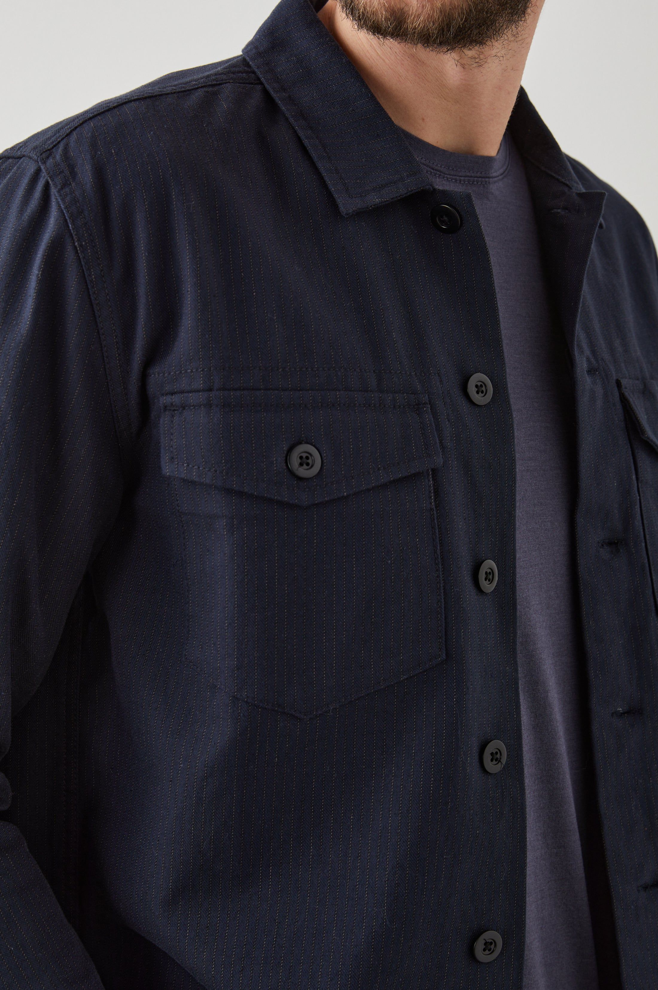 KEROUAC SHIRT JACKET - NAVY CHARCOAL PIN STRIPE sold by Rails product image thumbnail 2