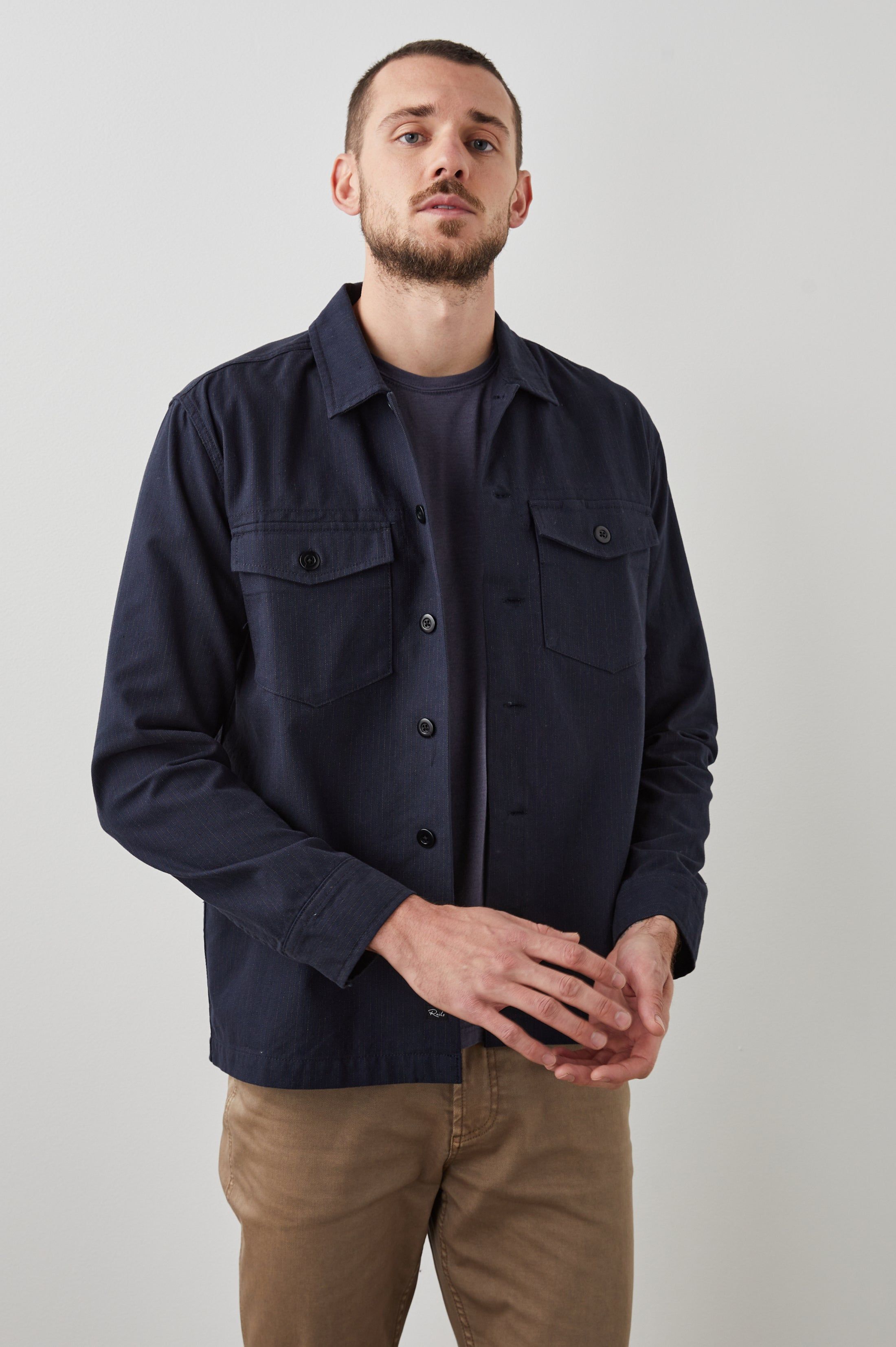 KEROUAC SHIRT JACKET - NAVY CHARCOAL PIN STRIPE sold by Rails product image thumbnail 4