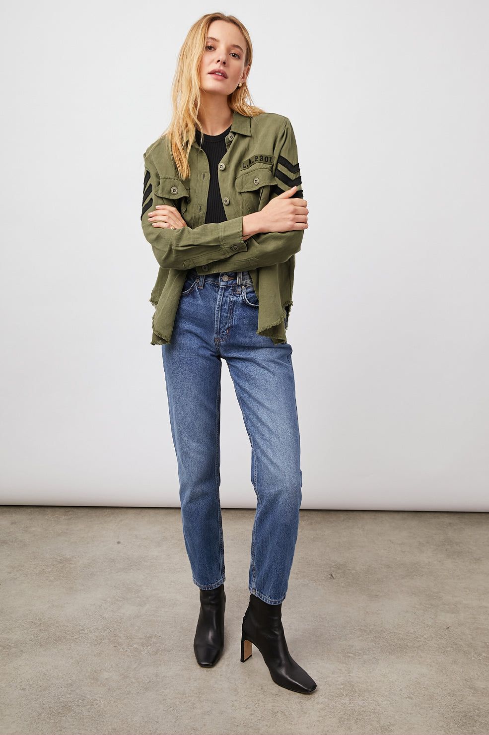 LOREN SHIRT JACKET - OLIVE BLACK MILITARY SATIN PATCHES sold by Rails product image thumbnail 3