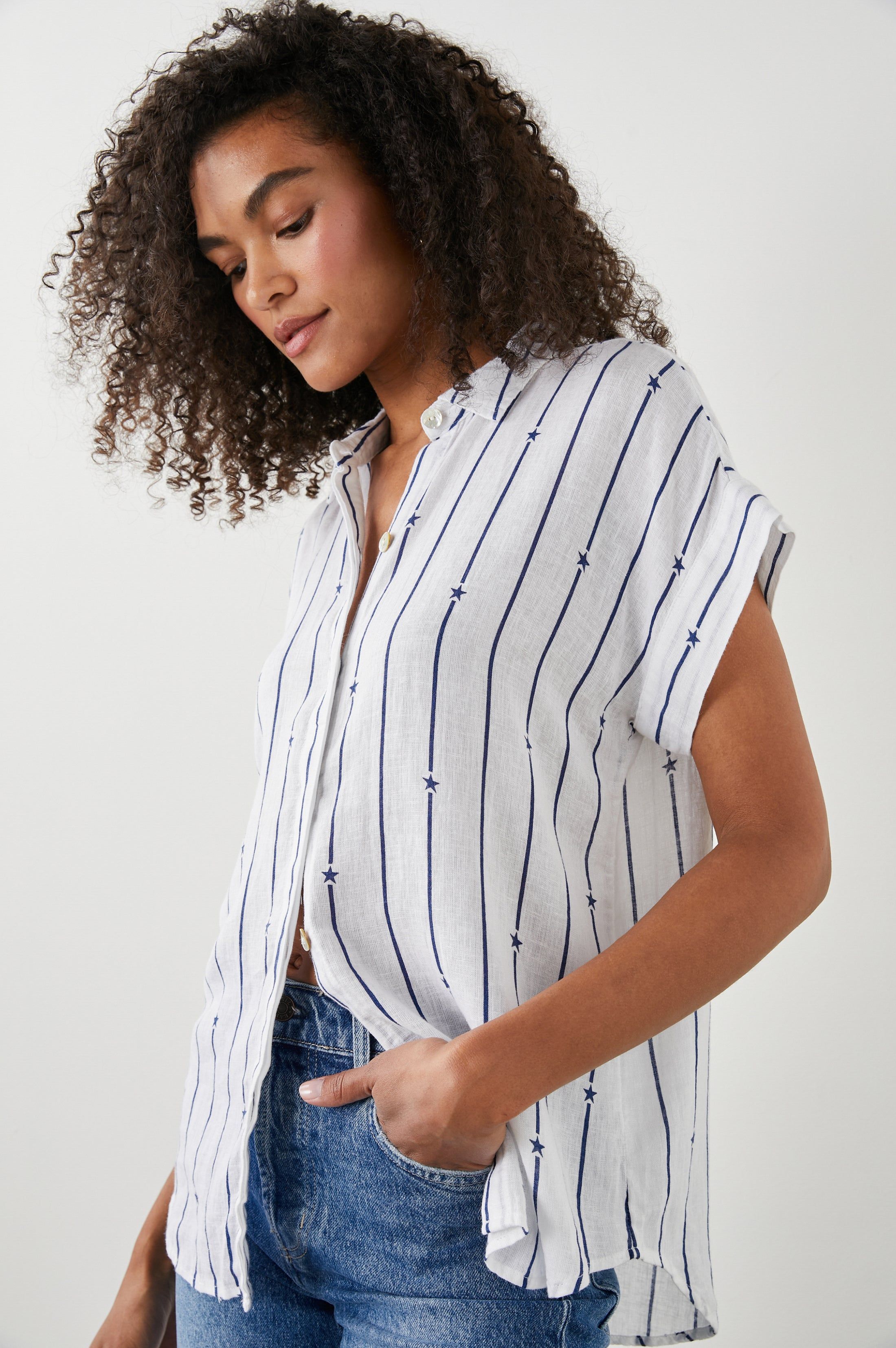 JAMIE SHIRT - NAVY STAR STRIPE sold by Rails product image thumbnail 4