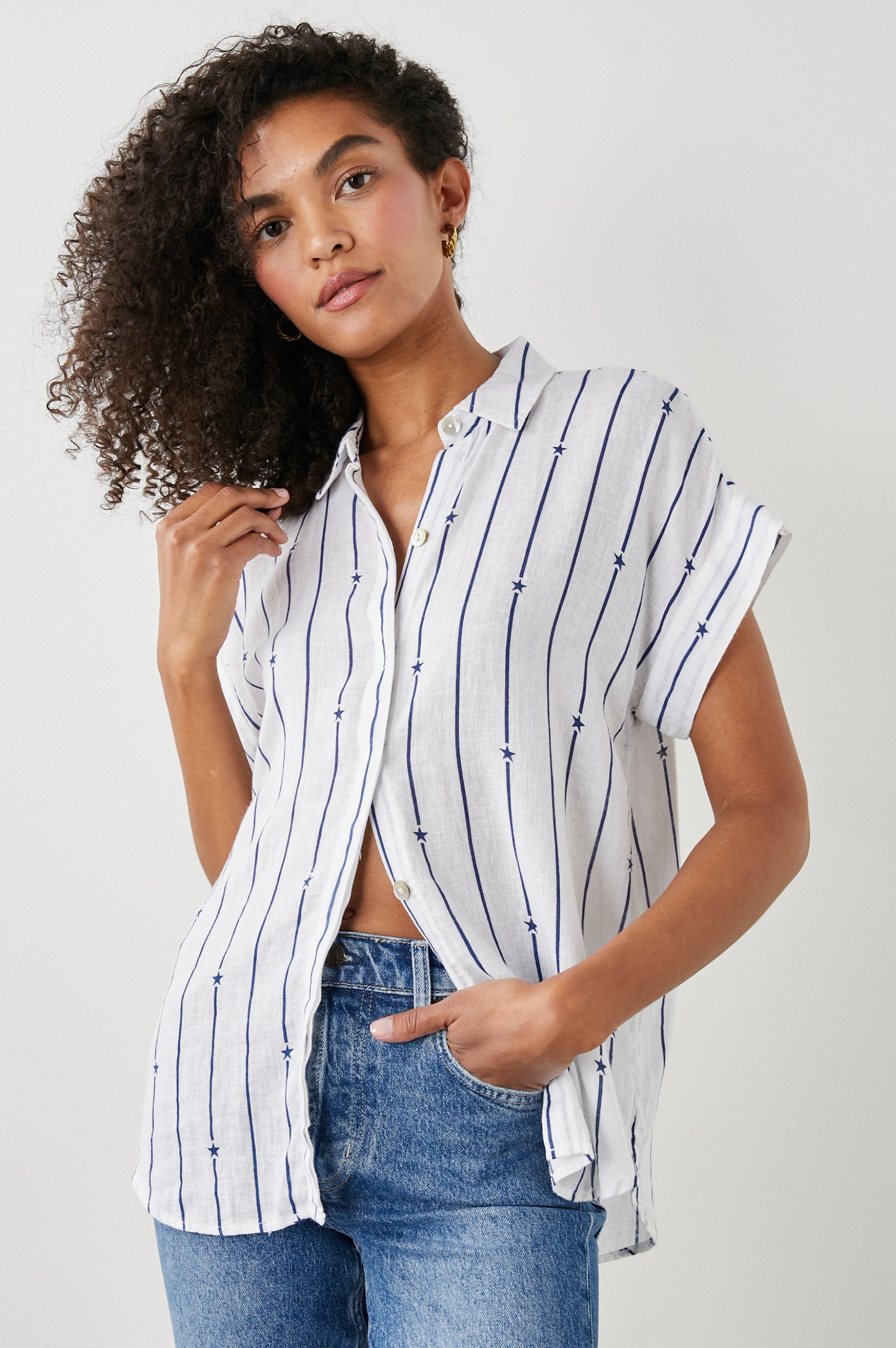 JAMIE SHIRT - NAVY STAR STRIPE sold by Rails product image thumbnail 2