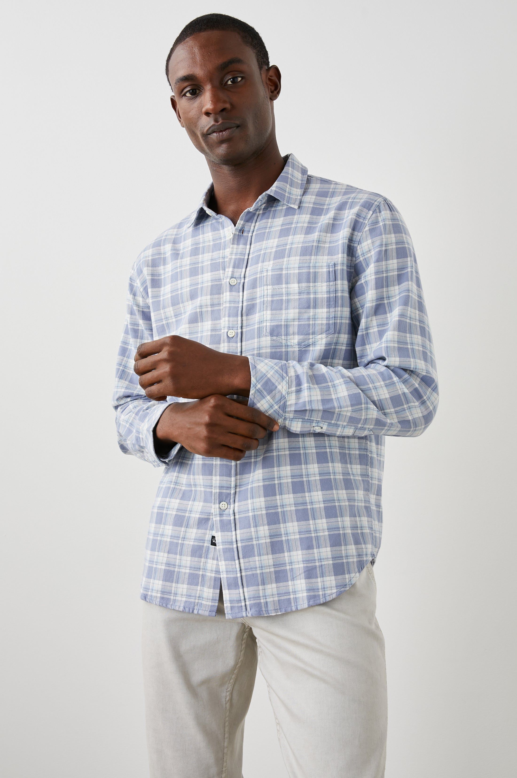 WYATT SHIRT - SEAGLASS WHITE TOPAZ sold by Rails