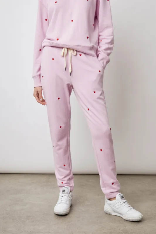 KINGSTON SWEATPANT - RED EMBROIDERED HEARTS sold by Rails