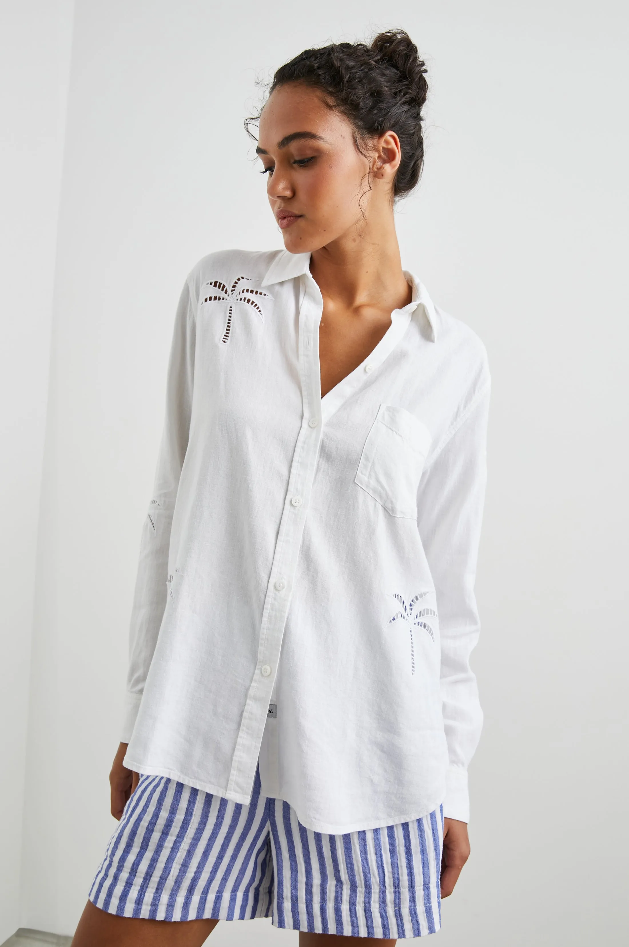 CHARLI SHIRT - WHITE PALM TREE EYELET sold by Rails
