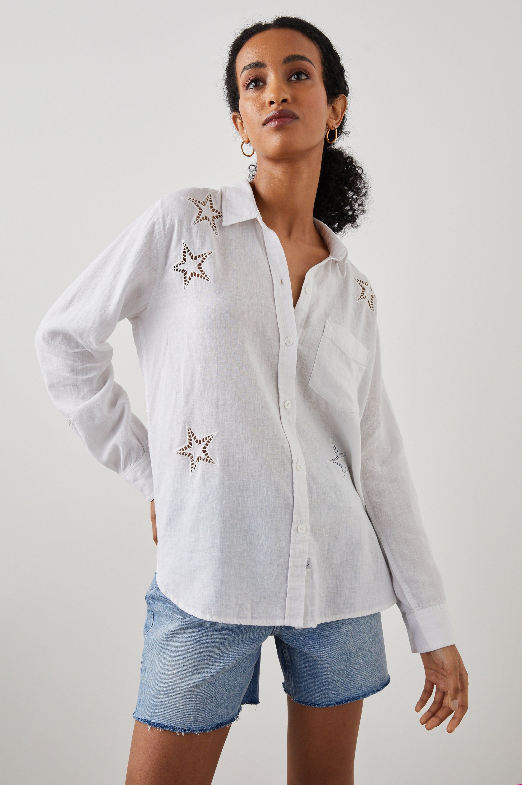 CHARLI SHIRT - WHITE EYELET STARS sold by Rails