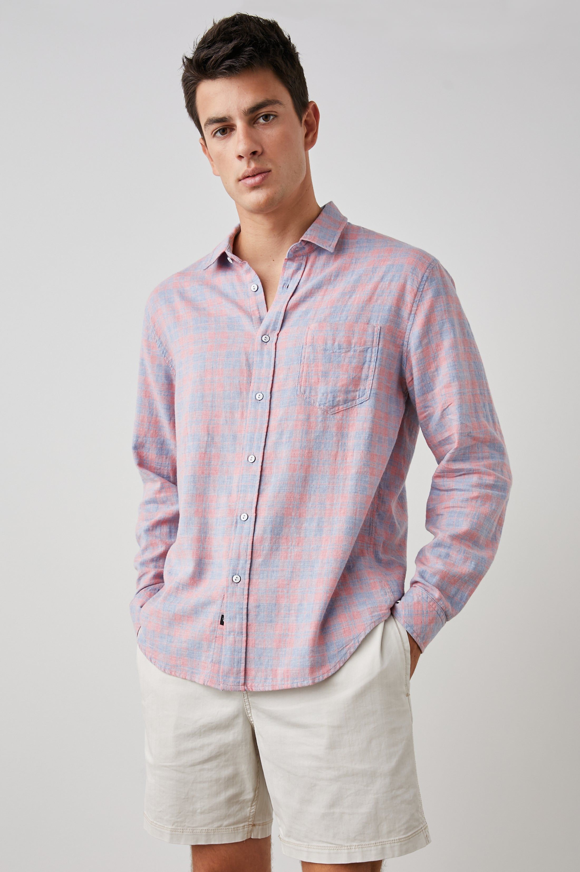 WYATT SHIRT - INDIGO PAPAYA MELANGE sold by Rails product image thumbnail 4