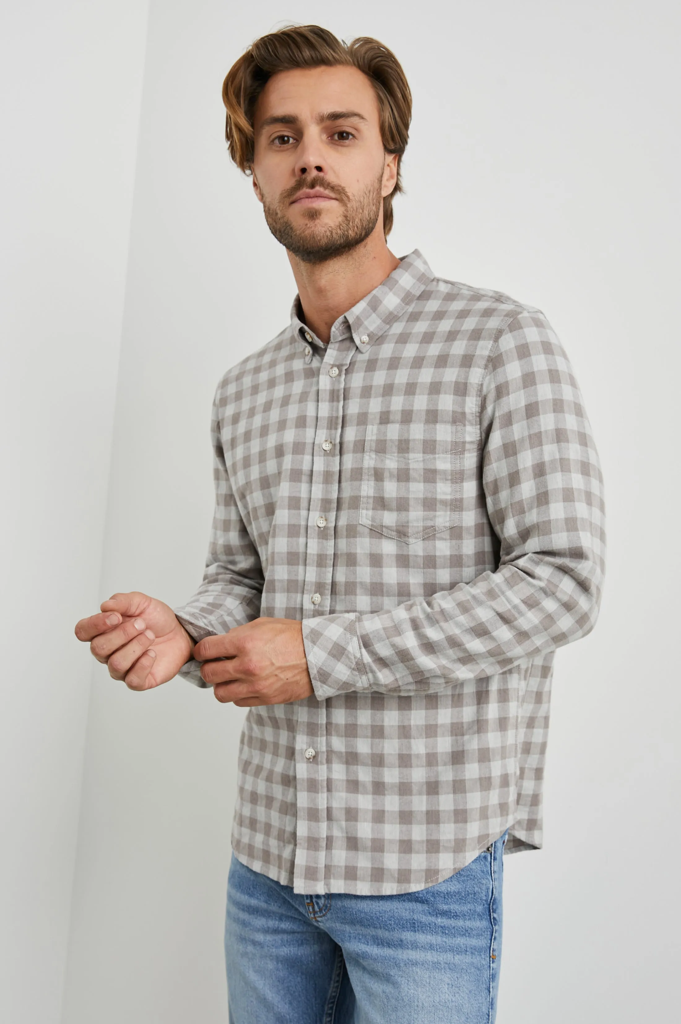 REID SHIRT - BIRCH BARK CHECK sold by Rails