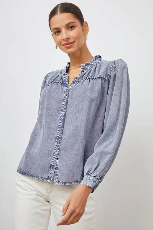CAMILLE TOP - SAPPHIRE ACID WASH sold by Rails
