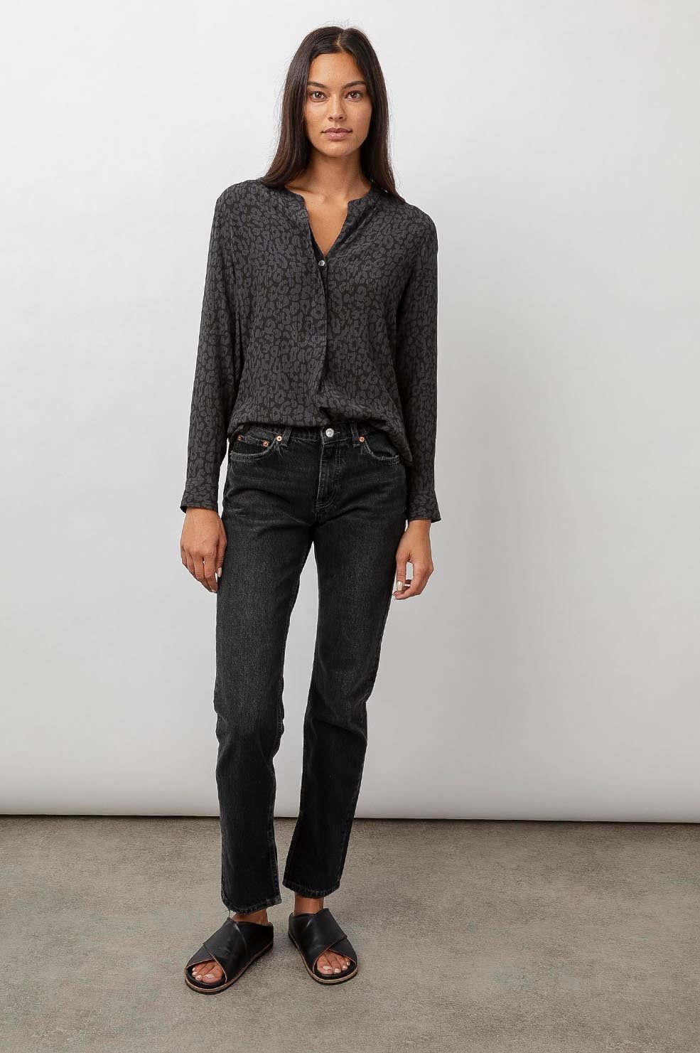 PEARL TOP - CHARCOAL BATIK CHEETAH sold by Rails product image thumbnail 3